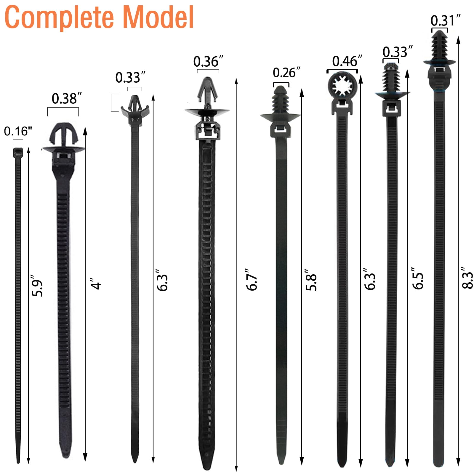 240Pcs Push Mount Cable Zip Tie,Nylon Self Locking Cable Strap,8 Most Popular Sizes,Heavy Duty Self Locking Uv Resistant Wire Ti