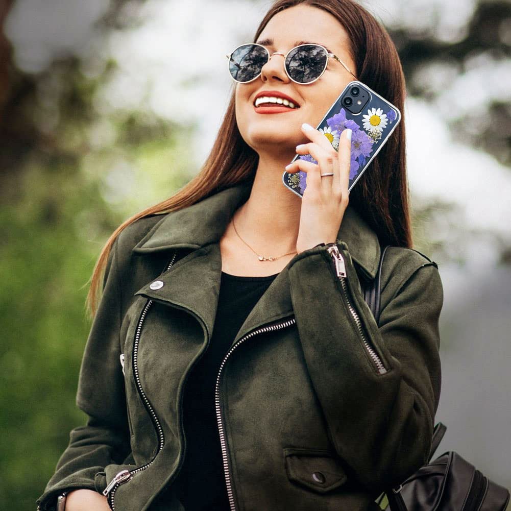 Abbery Designed For Iphone 11 Case Purple Flower Clear Design Cute For Women Girls Silicone Tpu Real Dried Pressed Floral Daisy