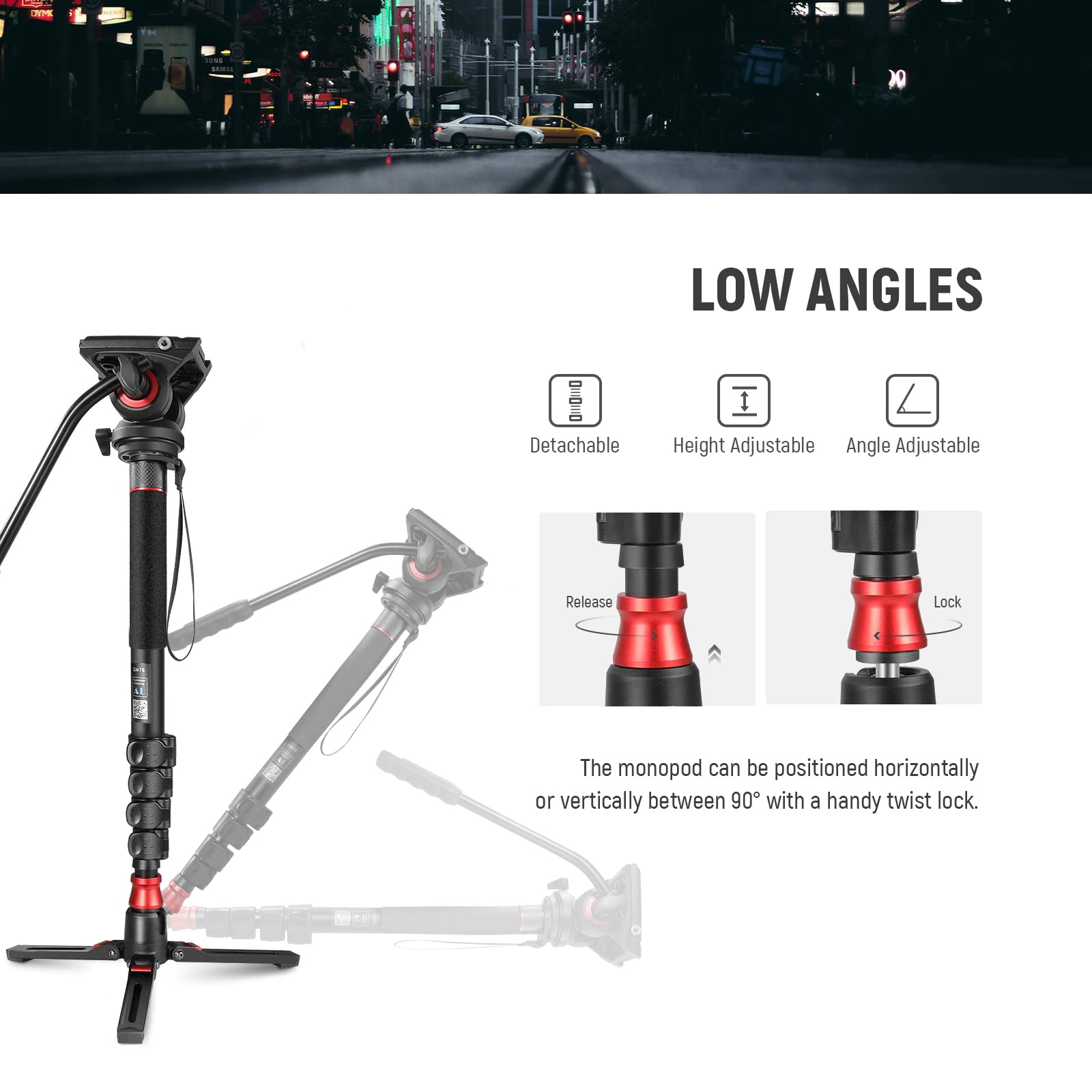 Neewer Professional Camera Monopod With Feet, 70.5''/179Cm Telescopic Portable Aluminum Travel Monopod With Pan Tilt Fluid Head