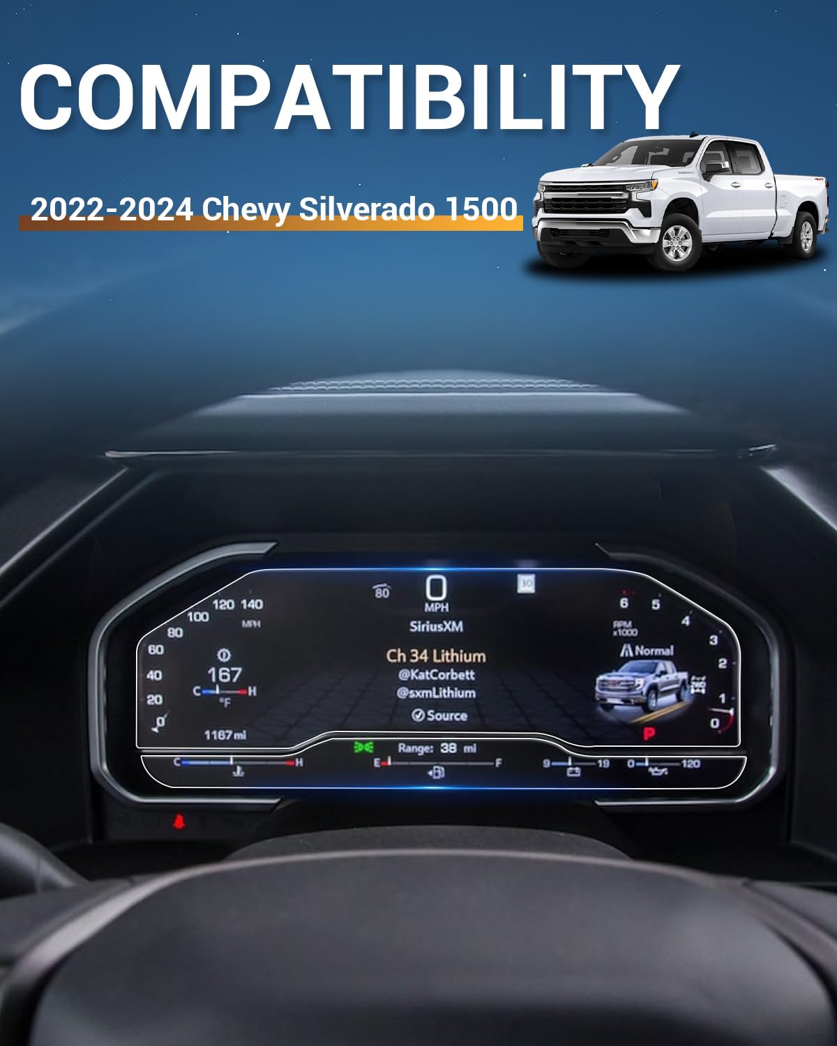 Yee Pin 2025 Silverado High Country Screen Protector Anti Reflective For 2022 2023 2024 2025 Chevy Silverado 1500 Accessories 13.4' (Lt/Rst/Ltz/Zr2/Zr2 Bison/High Country/Lt Trail Boss) Cluster 4 Pack