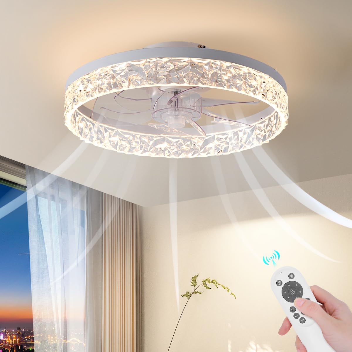 Ahawill Ceiling Fan With Light, 15.7'' Flush Mount Ceiling Fan, Reversible, Dimmable, Noiseless, Small Ceiling Fans For Bedroom,