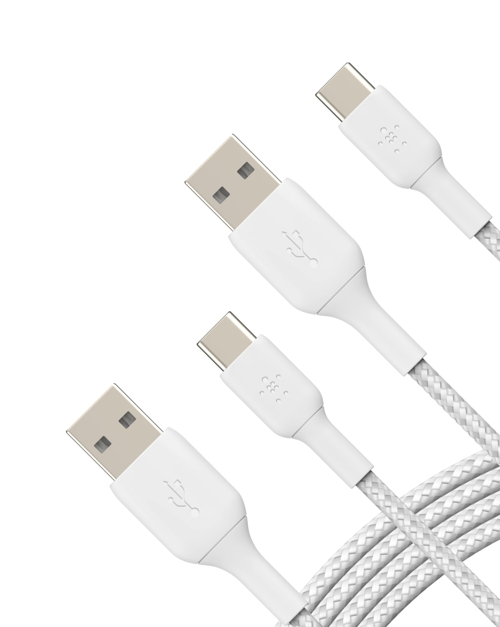 Belkin BoostCharge Braided USB C to USB A Charging Cable (3.3ft/1M) for iPhone 16 Series, Samsung Galaxy S25 Series, Google Pixel 9 & 8, iPad Pro, Nintendo Switch, Carplay, & More   White (2 Pack)