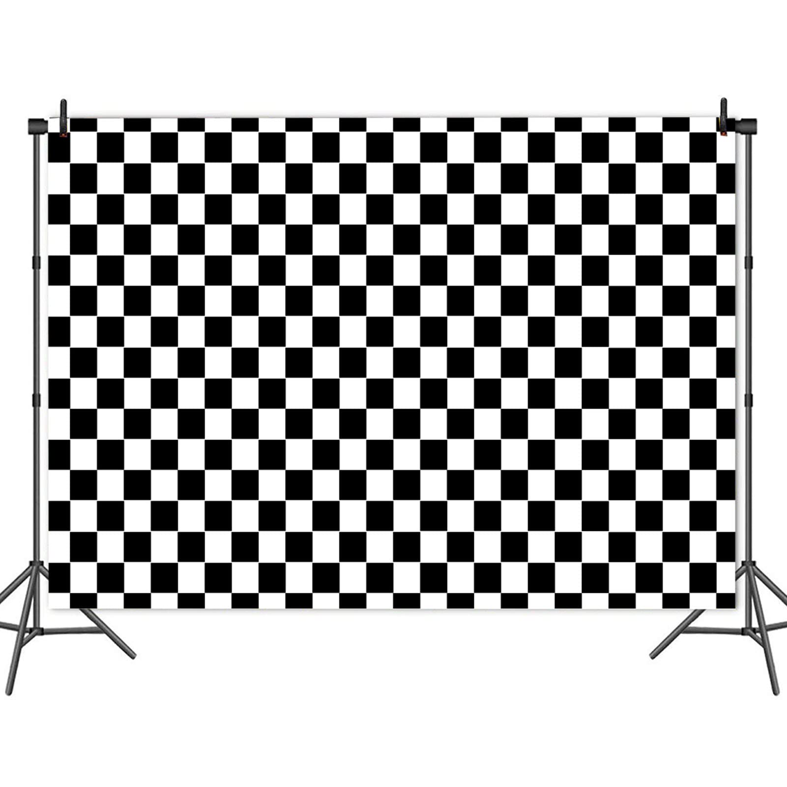 Hqm Black And White Racing Checker Texture Grid Birthday Chess Board Theme Photography Backdrops 8X6Ft Fabric Children Kids Birt