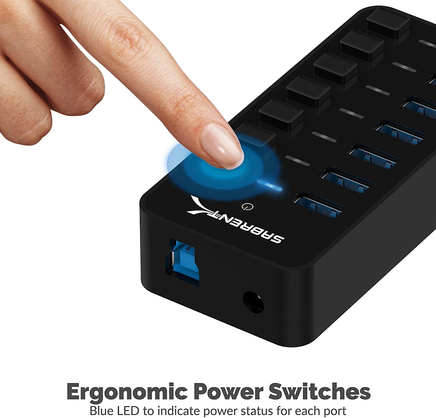 Sabrent 36W 7 Port Usb 3.0 Hub With Individual Power Switches And Leds Includes 36W 12V/3A Power Adapter (Hb Bup7)
