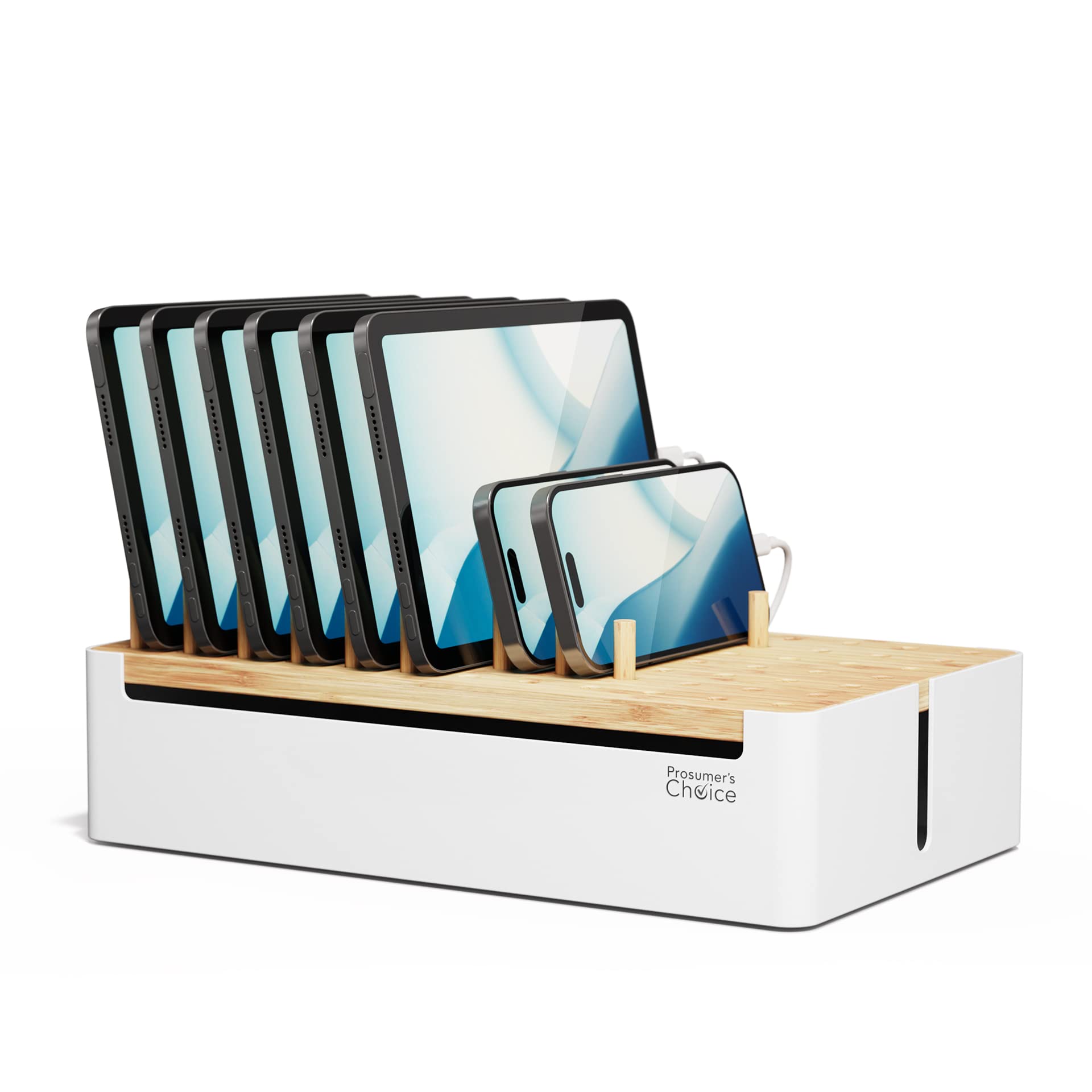 Prosumers Choice Bamboo Charging Station for Multiple Devices - Wooden Charger Organizer with Removable Dividers for Phones, Tab