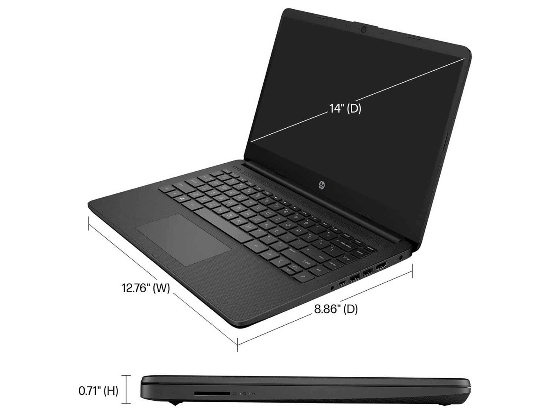 Hp 2024 14 Hd Led Display Laptop, Intel Celeron N4120(4-Core), 16Gb Ram, 256Gb(128Gb Ssd+128Gb Card), Sd Card Slot, Usb-C, Black