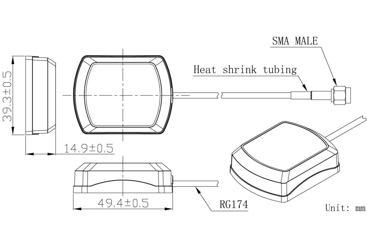 Gps Active Antenna Rectangular Shape Sma Connector Navigation Antenna Magnet Mount