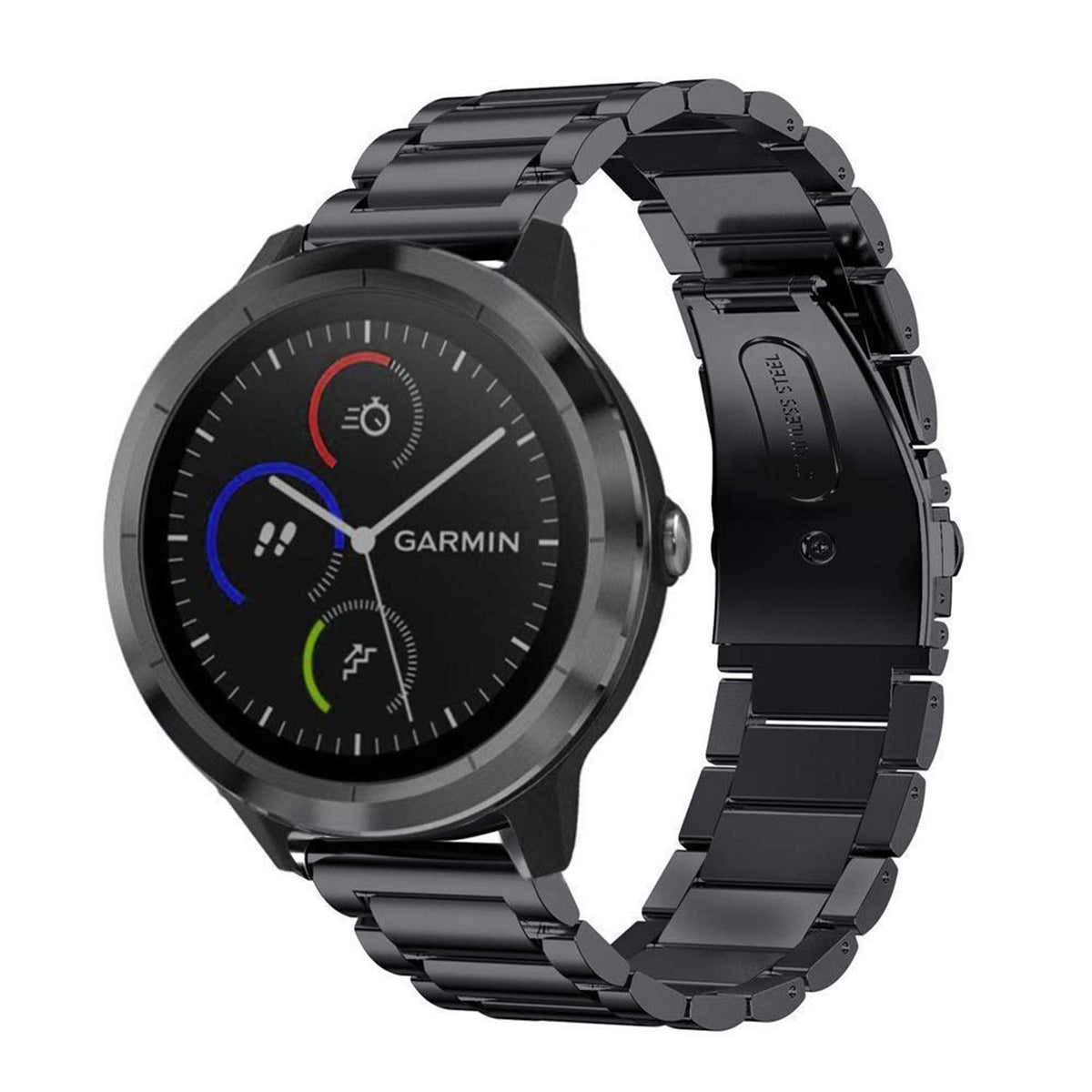 FINTIE 20mm Metal Bands Compatible with Garmin Vivoactive 5/3/3 Music/Venu Sq/Venu 2 Plus/Forerunner 245/645, Samsung Galaxy Watch 42mm/Active 2 1, Black