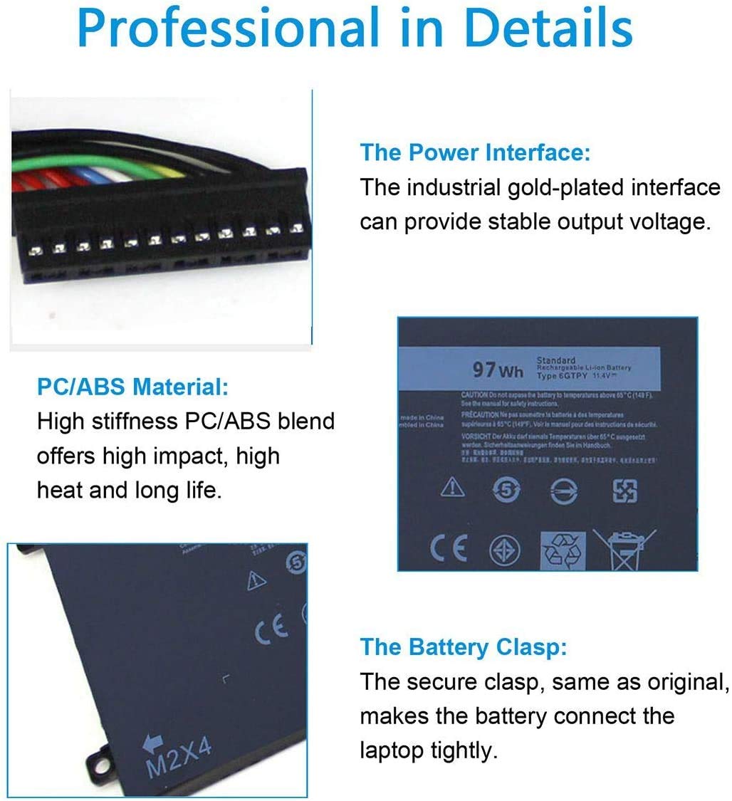 Gomarty 97Wh 6Gtpy Laptop Battery For Dell Xps 15 9560 9570 9550 7590 Precision 5510 5520 5530 5540 M5520 M5510 Vostro 7500 7590
