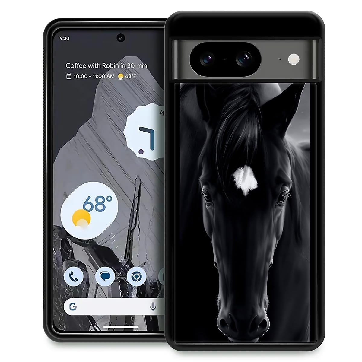 Fkbrcl4U For Google Pixel 8 Case, Cool Black Horse Face Pattern Graphic Design Girl Boy Soft Silicone Hard Acrylic Shock Protect
