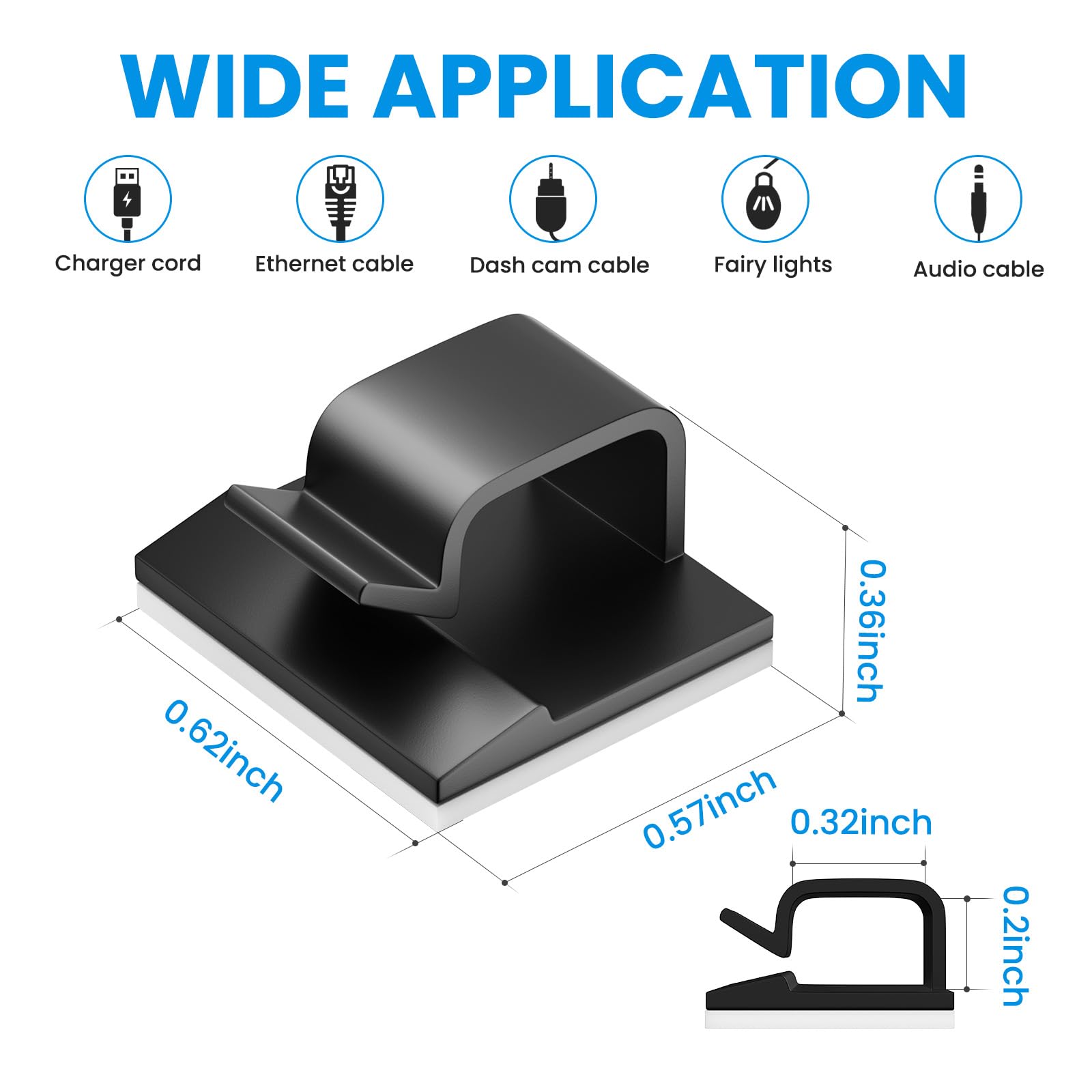100 Pcs Cable Clips,Adhesive Cord Clips For Usb Cables, Phone Chargers, Ethernet Cables, Car Dash Cam Cables,Christmas Lights, S