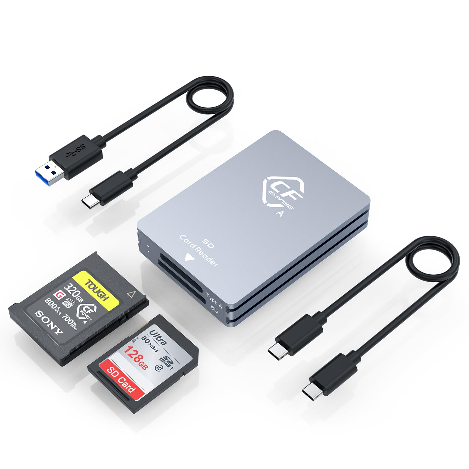 Cfexpress Type A And Sd Dual Slot Memory Card Reader, 10Gbps Usb 3.2 Gen 2 Type A Cfexpress Adapter Memory Card Reader With Usb C To Usb C/Usb A Cable,Compatible With Windows/Mac/Linux/Android