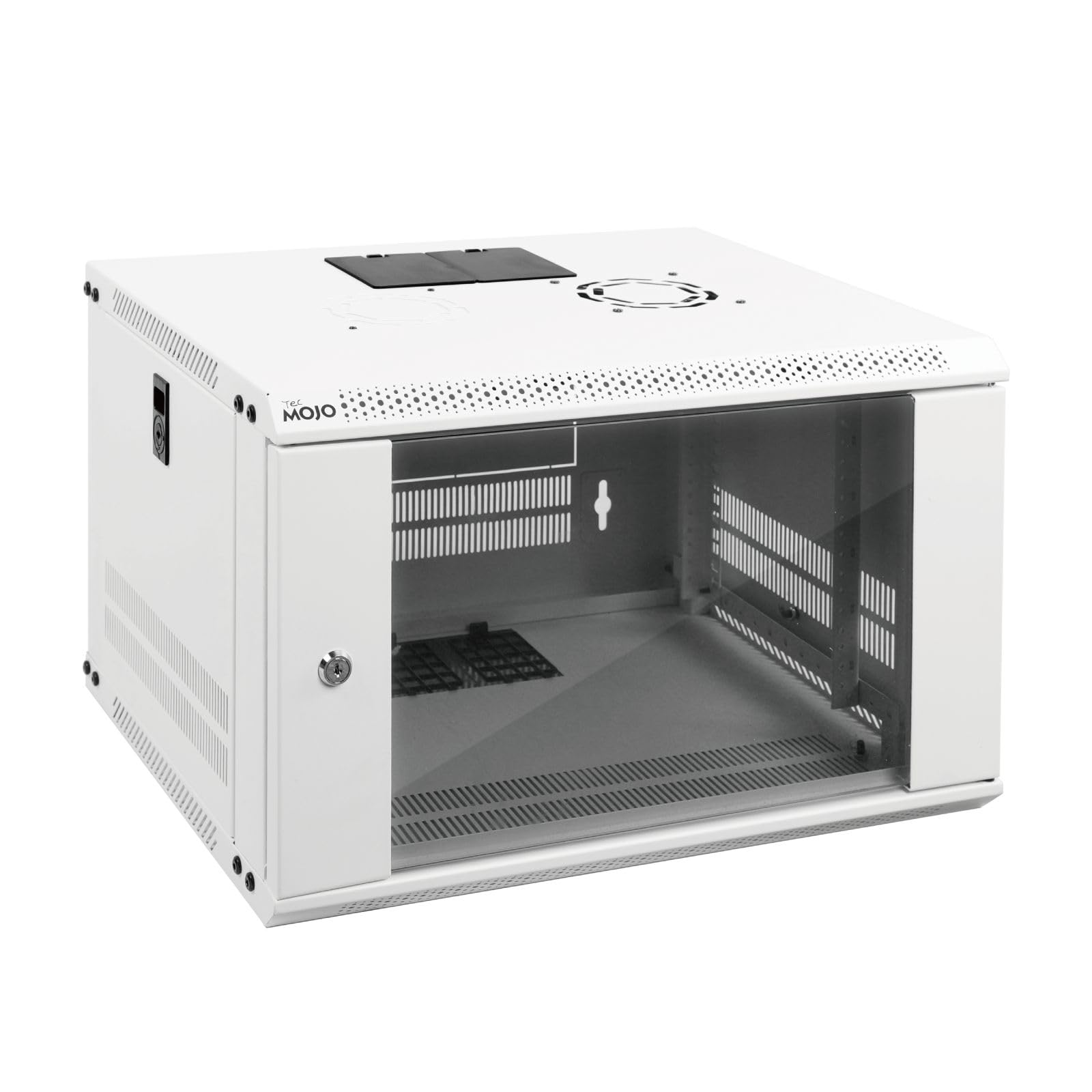 Tecmojo 6U Wall Mount Rack Network Cabinet For 19'' It Equipment,With Lockable Glass Door And Side Panels,Cooling Fan,17.7Inch D