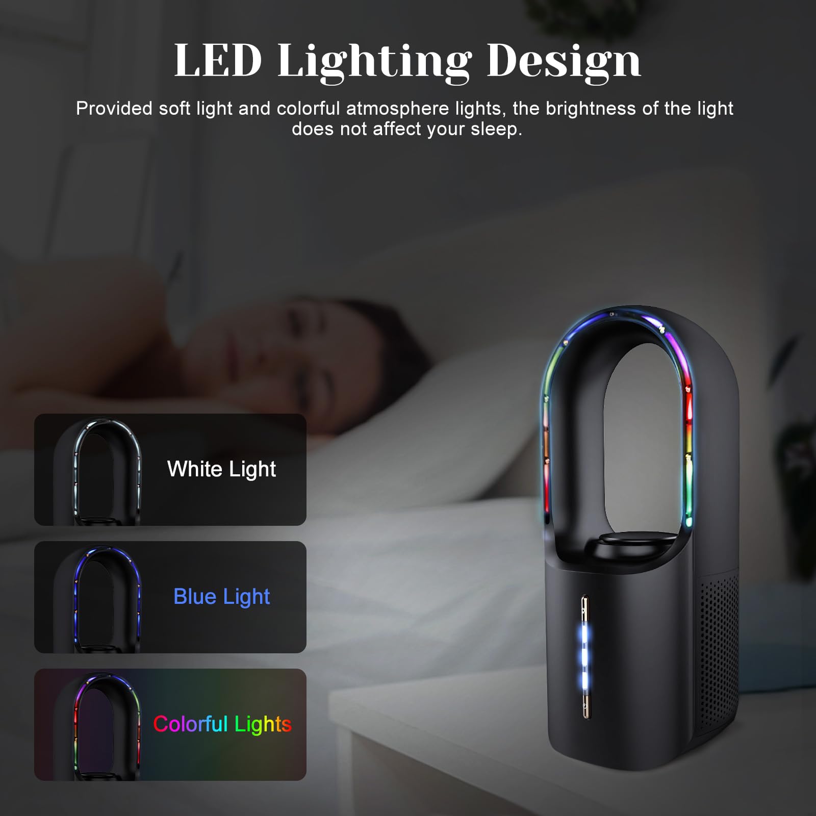 Desk Fan Bladeless,Desk Fans Small Quiet 11.8 Inch Small Fan,Personal Fan,Cooling Fan With 3 Wind Speed, Led Light,Desk Fan Smal