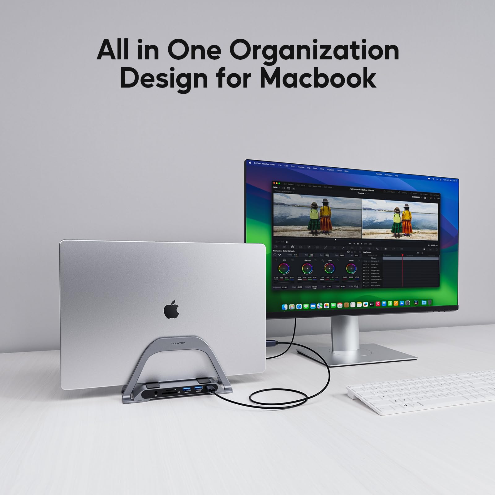 Macbook Docking Station, Pulwtop Usb C Docking Station With Vertical Stand Compatible With Macbook Pro And Air, With 4K Hdmi, 3