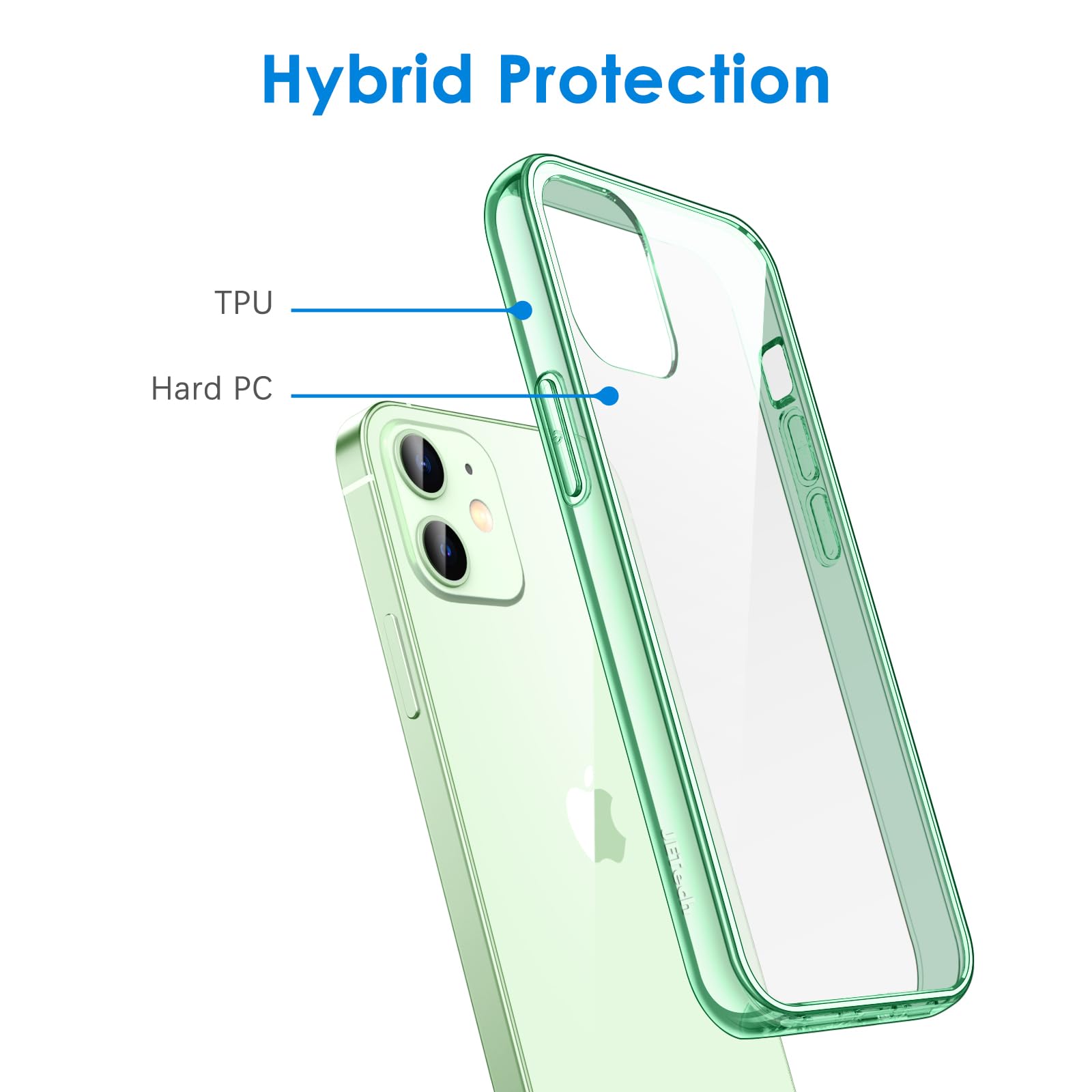 Jetech Case For Iphone 12 Mini 5.4 Inch, Non Yellowing Shockproof Phone Bumper Cover, Anti Scratch Clear Back (Midnight Green)