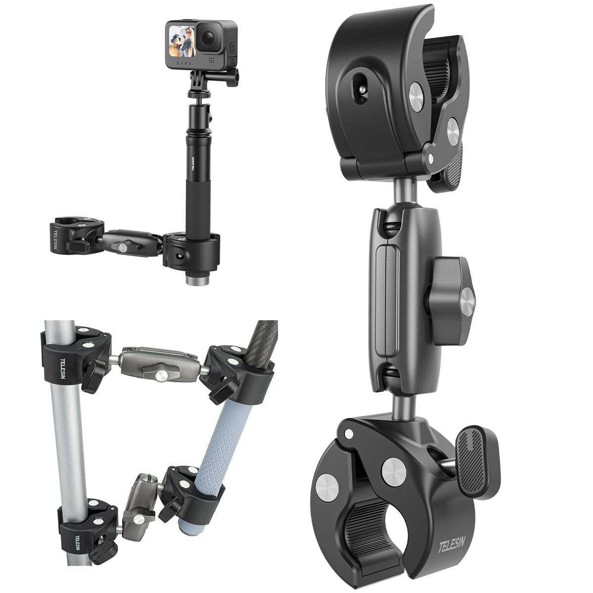 Duall Ball Clamp Mount For Stick Pole Mounting On Bike Bicycle Motorcycle Handlebar Tube Holder Accessories Compatible With Gopro 13 12 11 10 9 8 Insta360 X3 X4 Go3 Ace Pro Dji Action 4 Osmo Pocket 3