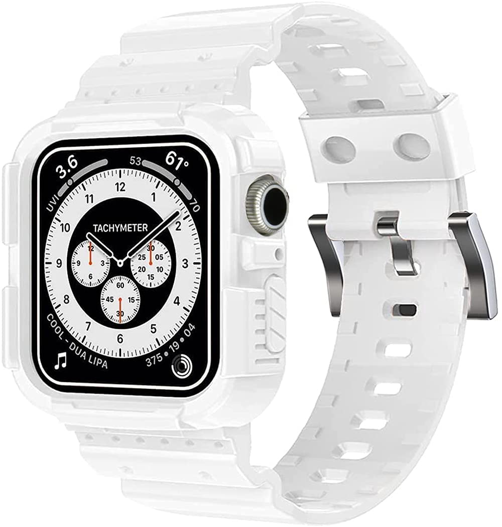 Blingbrione Band With Case Compatible For Apple Watch Band 41Mm/38Mm/40Mm ,Silicone Soft Sport Loop Iwatch Transparent Strap Wri