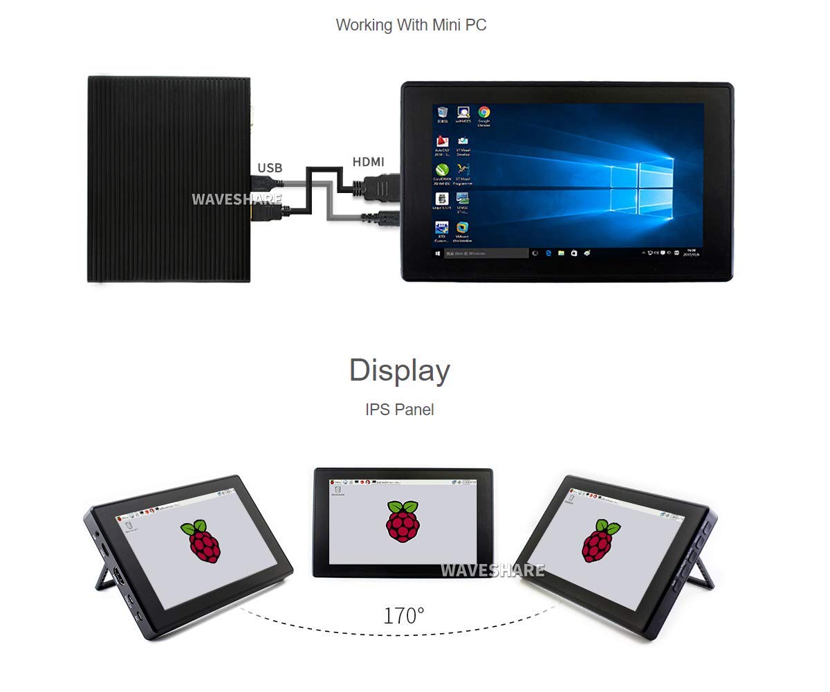 Waveshare 7Inch Hdmi Lcd (H) (With Case) 1024X600 For Raspberry Pi Ips Display Capacitive Touch Screen Monitor With Toughened Gl