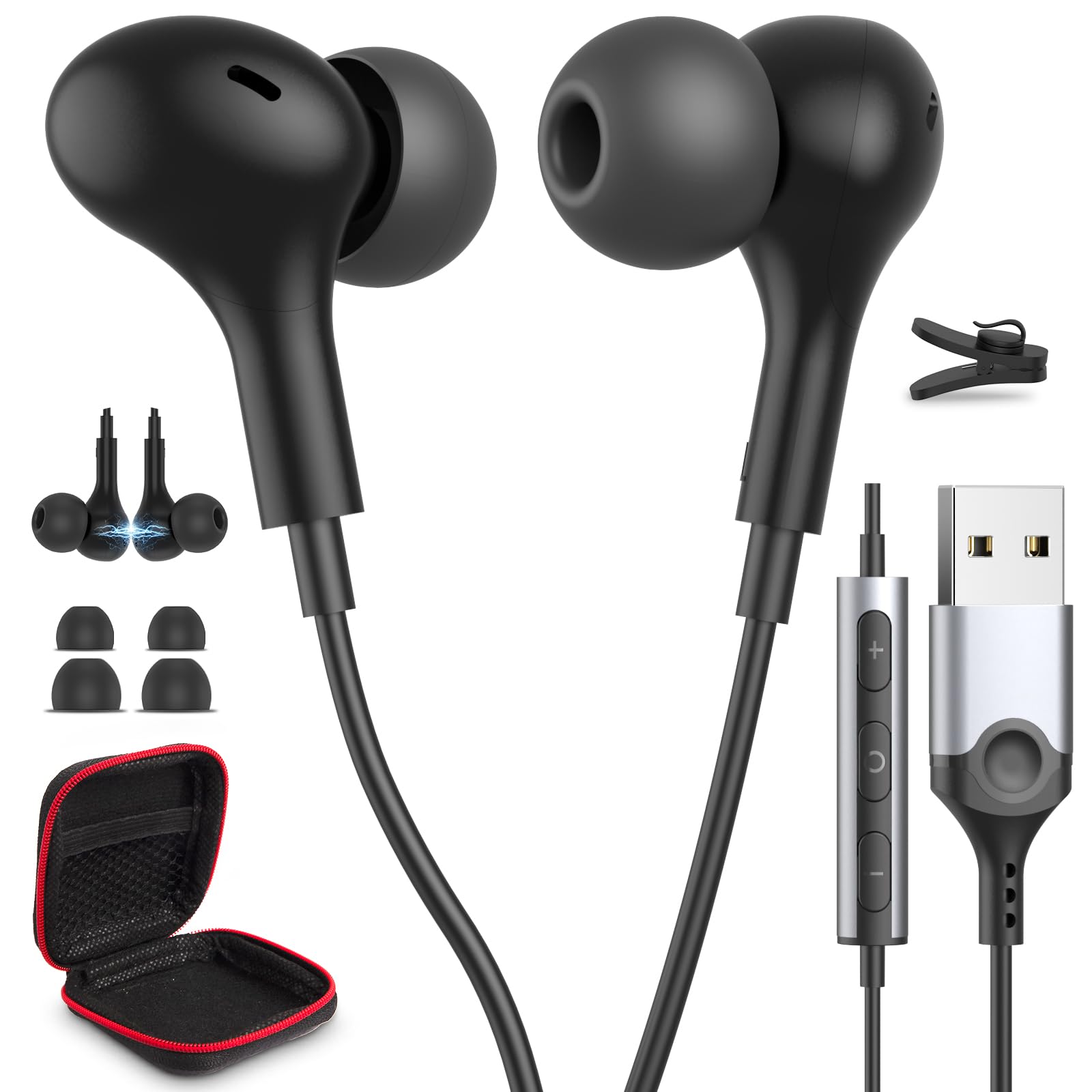 Usb Headphone For Pc Laptop Magnetic 2.3M Wired Earbuds Computer Headset With Microphone Control Mute Mic Noise Canceling In Ear
