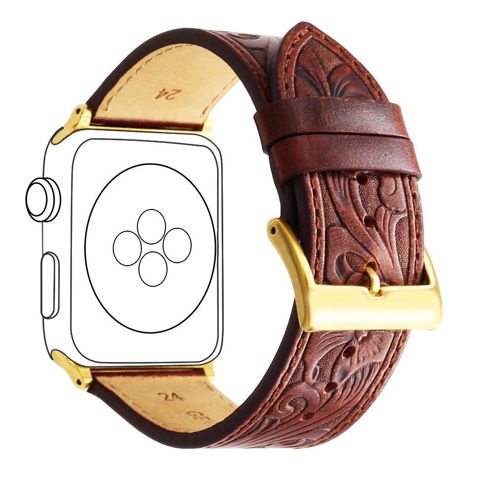 for Apple Watch Retro Leather Bands, Ezzdo Handmade Bump Genuine Leather Replacement Strap Men Women Brown Bracelet for Iwatch 3