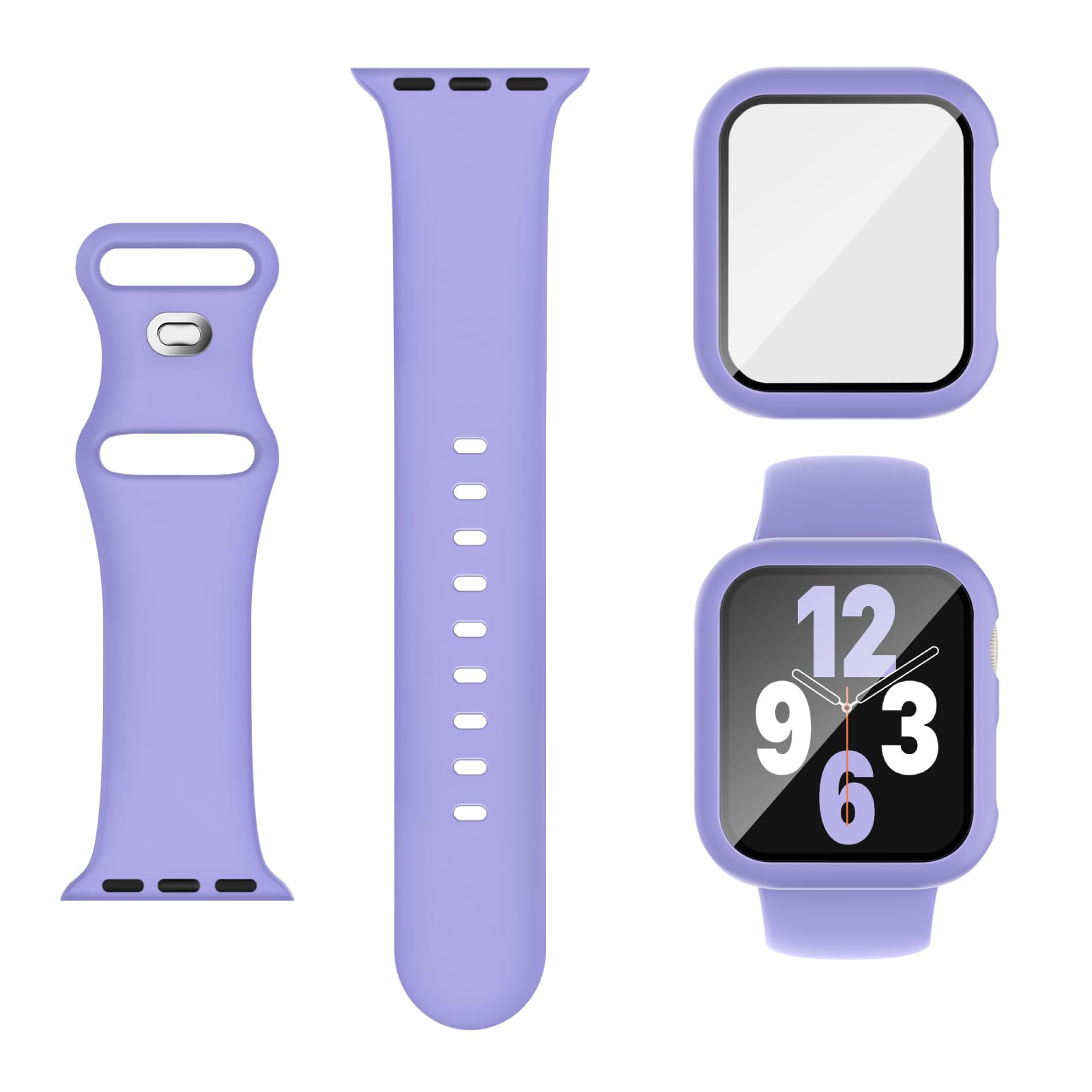 Adorique 3 In 1 For Apple Watch Band 46Mm With Case & Screen Protector, Silicone Sport Band And Protective Cover With 9H Tempe G