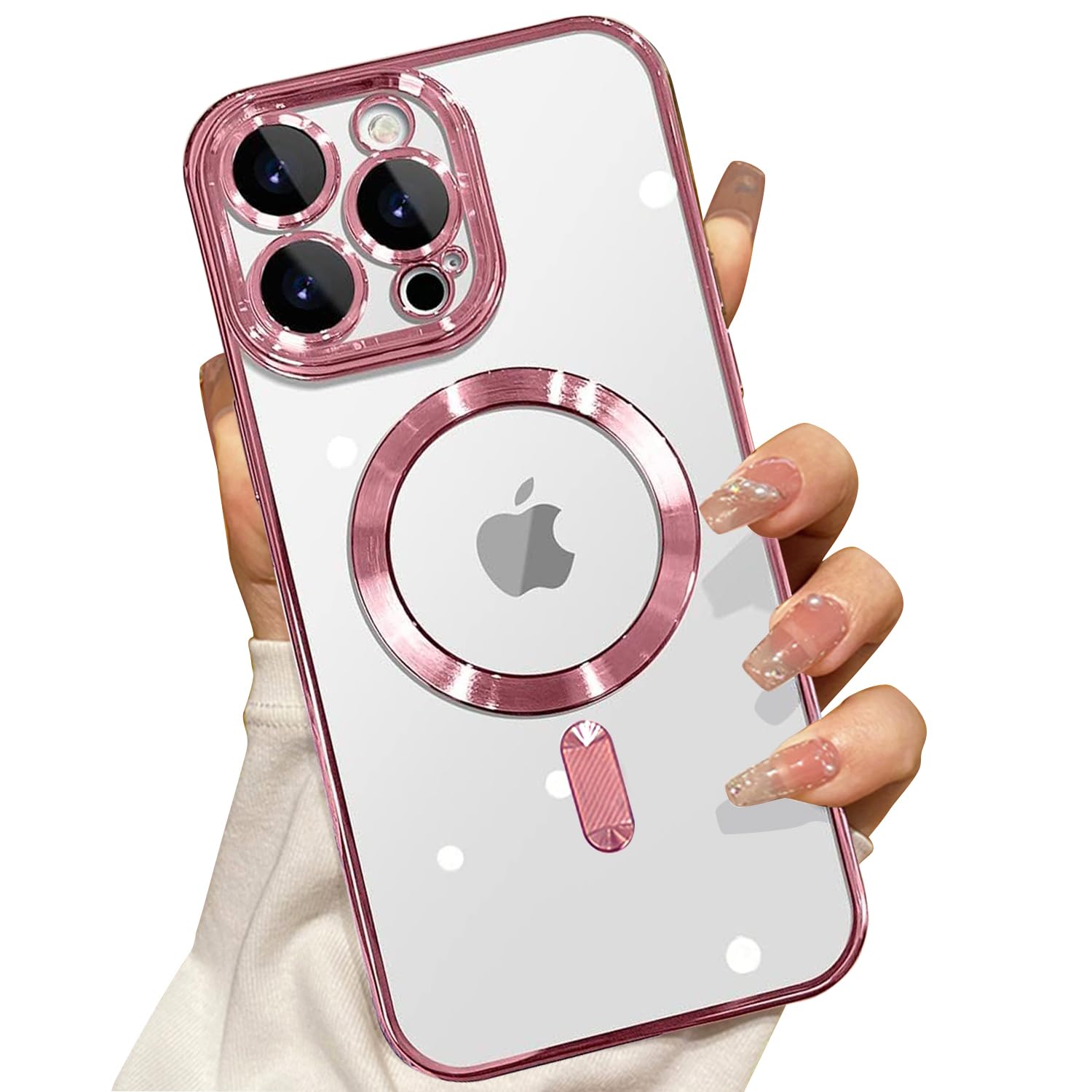 Misscase Iphone 13 Pro Magsafe Case With Lens Protector, Clear Magnetic Anti Scratch Cover   Rose Gold