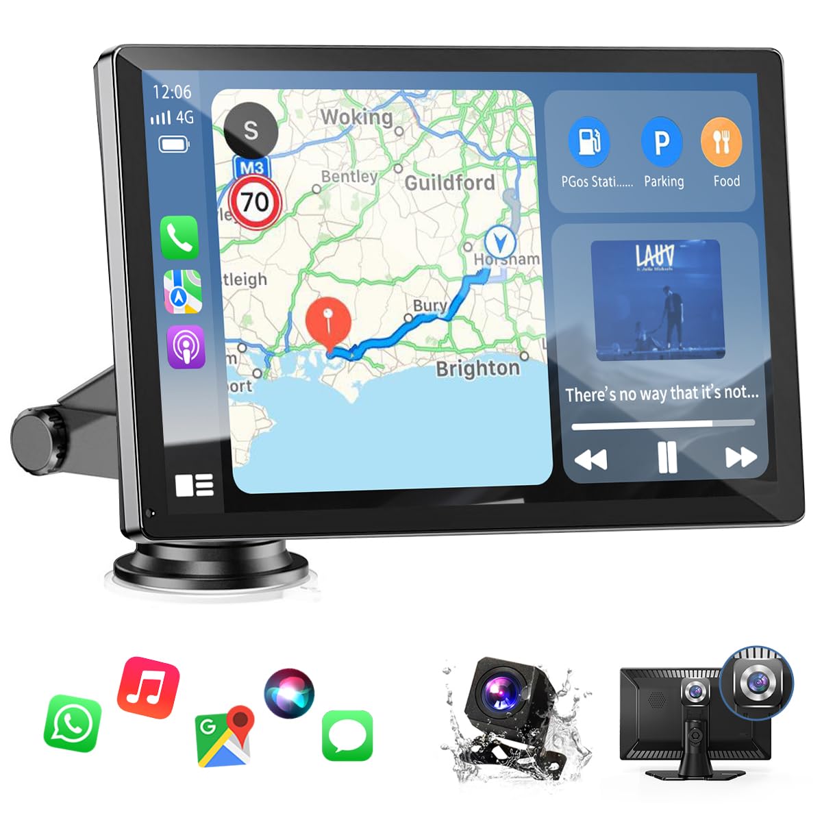 Wireless Carplay Screen For Car, 9 Inch Portable Carplay & Android Auto Screen, Car Screen Carplay With 4K Dash Cam, 1080P Rear