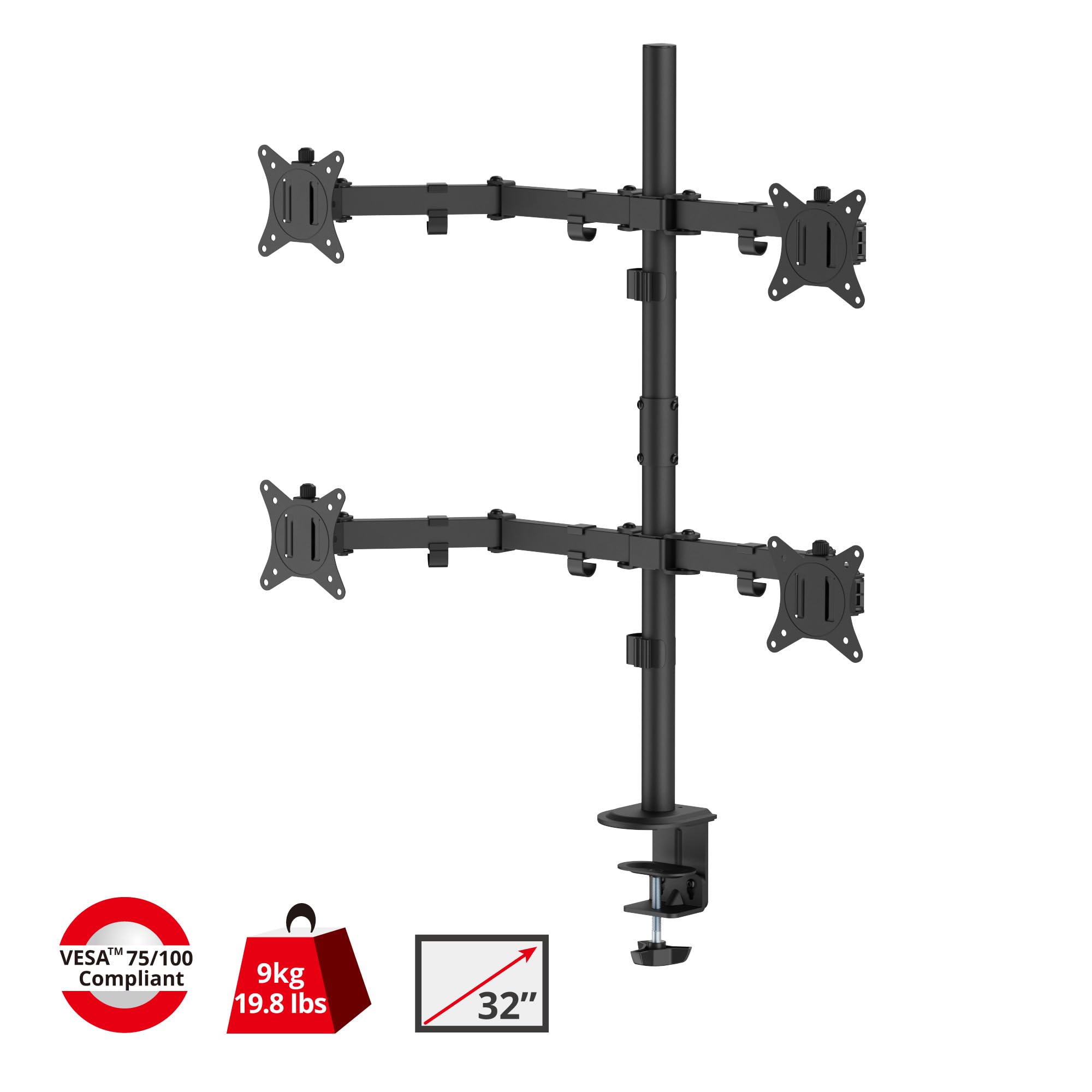 Siig Articulating Adjustable Quad 4 Monitor Desk Mount   Fits 13'' To 27'' Monitors   (Ce Mt0S12 S1)