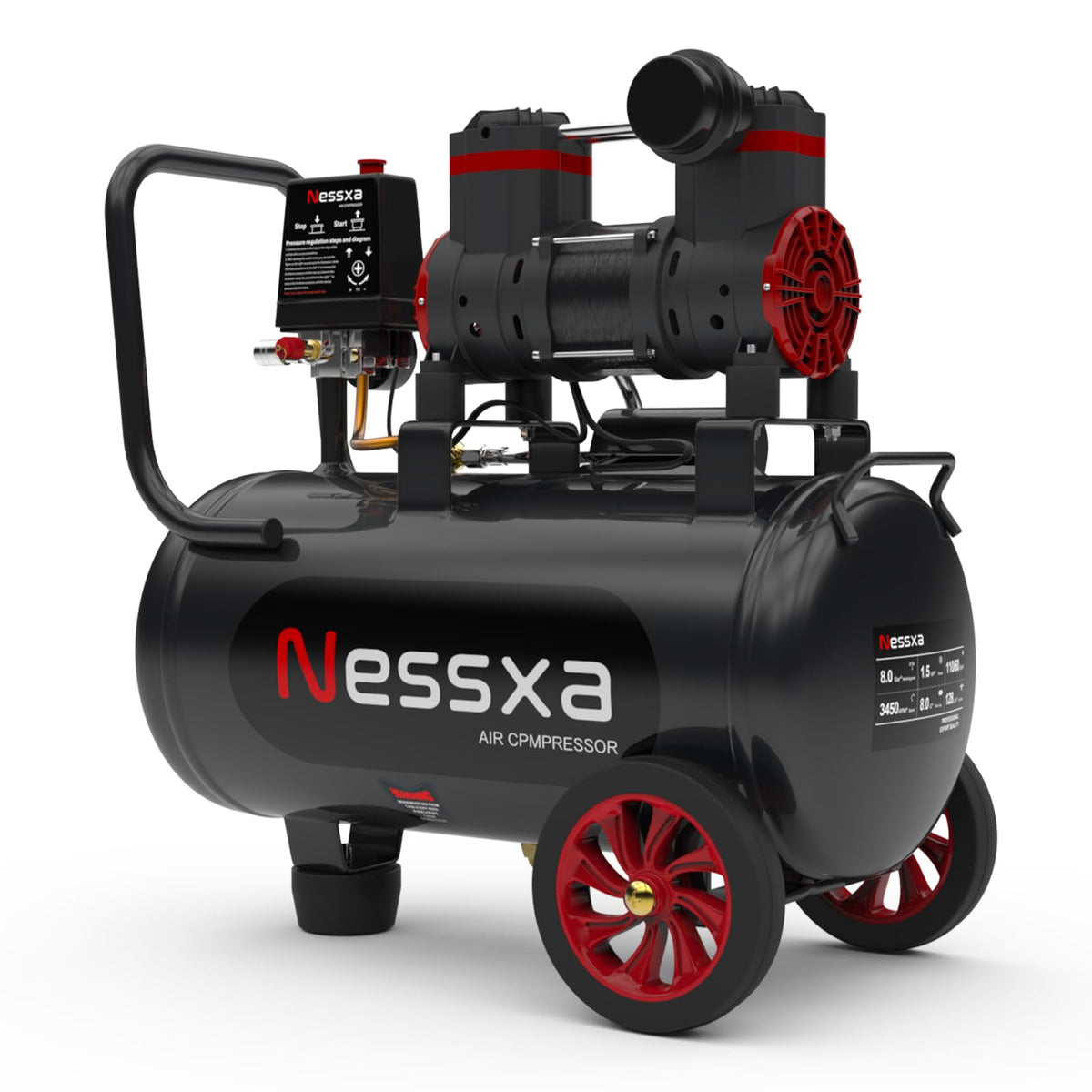 8 Gallon Ultra Quiet Air Compressor, 1.5Hp 4.52 Cfm, Max 115 Psi Oil Free Air Compressor Tank, 110V/60Hz, 70Db Air Compressor Fo