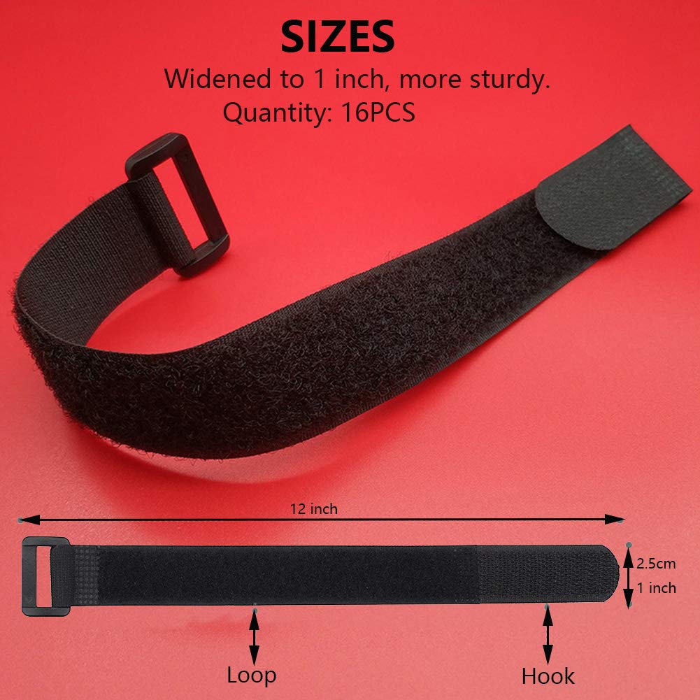 Tangser Reusable Adjustable Multipurpose Cable Straps 12 inch 1 inch Wide Nylon Black 16 Pack