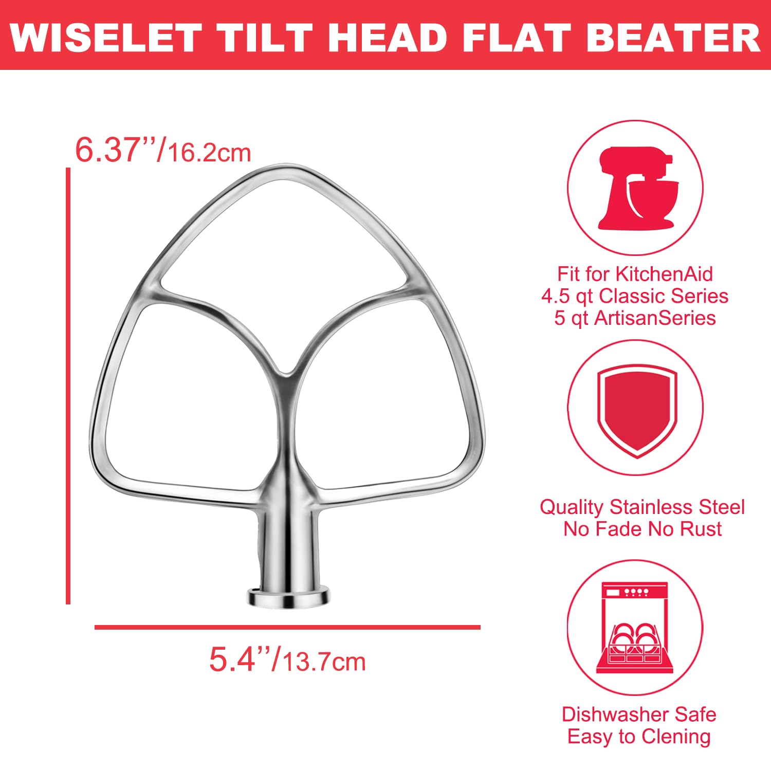 Stainless Steel Flat Beater For Kitchenaid 4.5Qt 5Qt Tilt Head Stand Mixer, Fit For Classic, Classic Plus And Artisan Mixer K45S