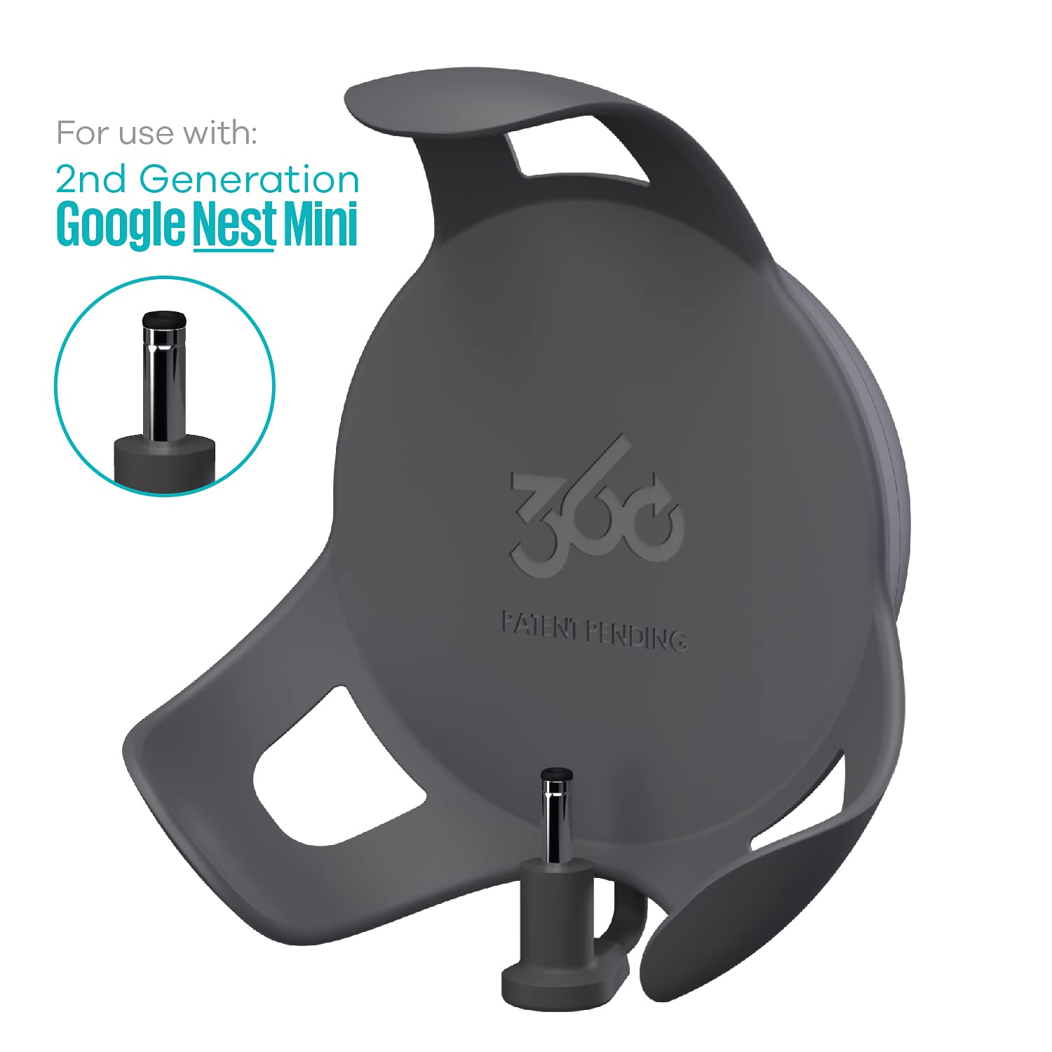 Powerclip Outlet Mount For Google Nest Mini (Charcoal), Speaker Wall Hub For 2Nd Generation Google Nest Smart Home Devices, Space Saving, Uses One Outlet Only, Great For Mounting Google Mini Speaker