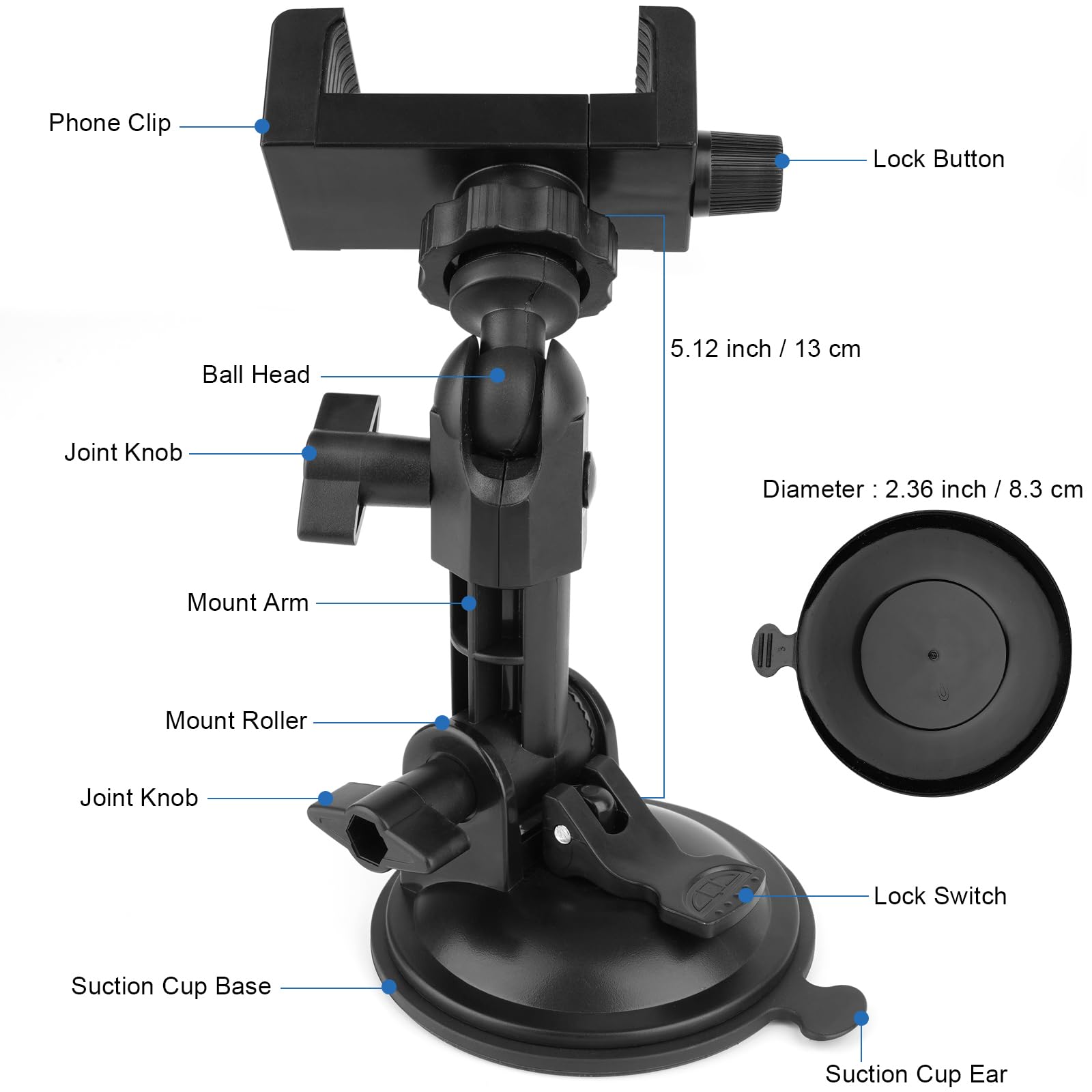 Mippko Mirror Shower Phone Holder,Suction Cup Phone Stand For Bathroom/Tile/Wall/Mirror/Glass/Wooden/Metal,360 Adjustable Mount