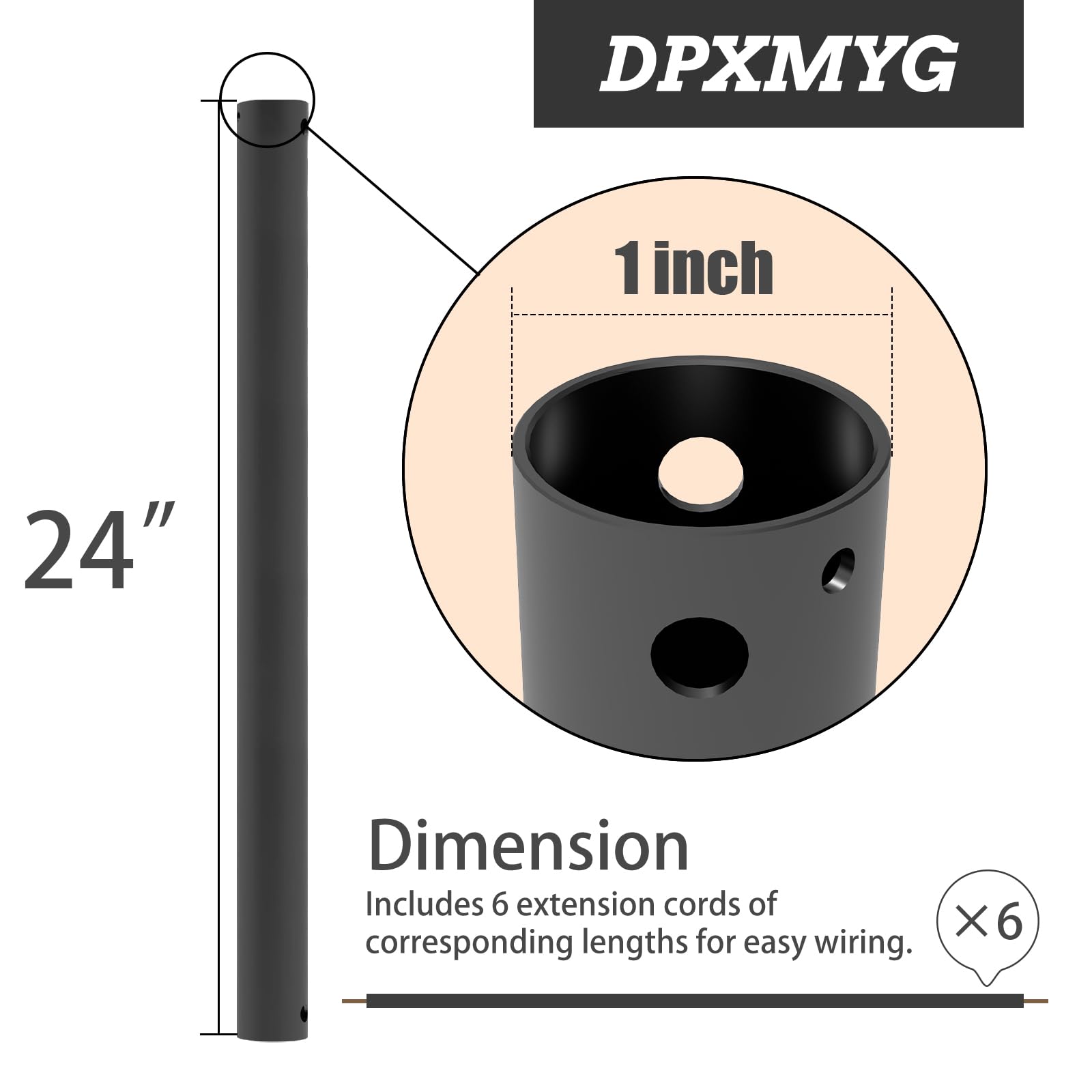 Dpxmyg 16 Inch Ceiling Fan Downrod With Extension Cord, Black Downrod For Ceiling Fan, 1 Inch Outside Diameter, Ceiling Fan Boom