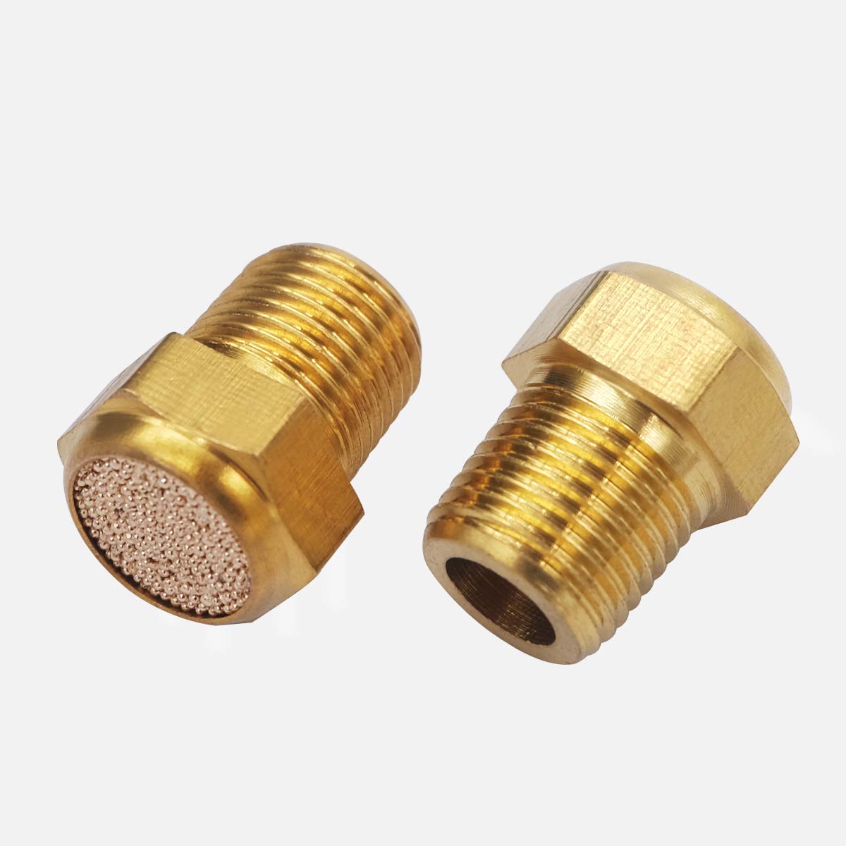 Mxuteuk 10Pcs Brass Pneumatic Muffler Filter Noise Silencer, Hex Sintered Silencer Air Line Fitting Flat 1/8 '' Npt Xyq P (1 8)