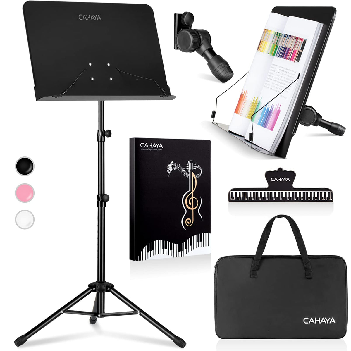 Cahaya 5 In 1 Dual-Use Sheet Music Stand & Desktop Book Stand Metal Portable Solid Back Height Adjustable From 31.4-57In With Bo