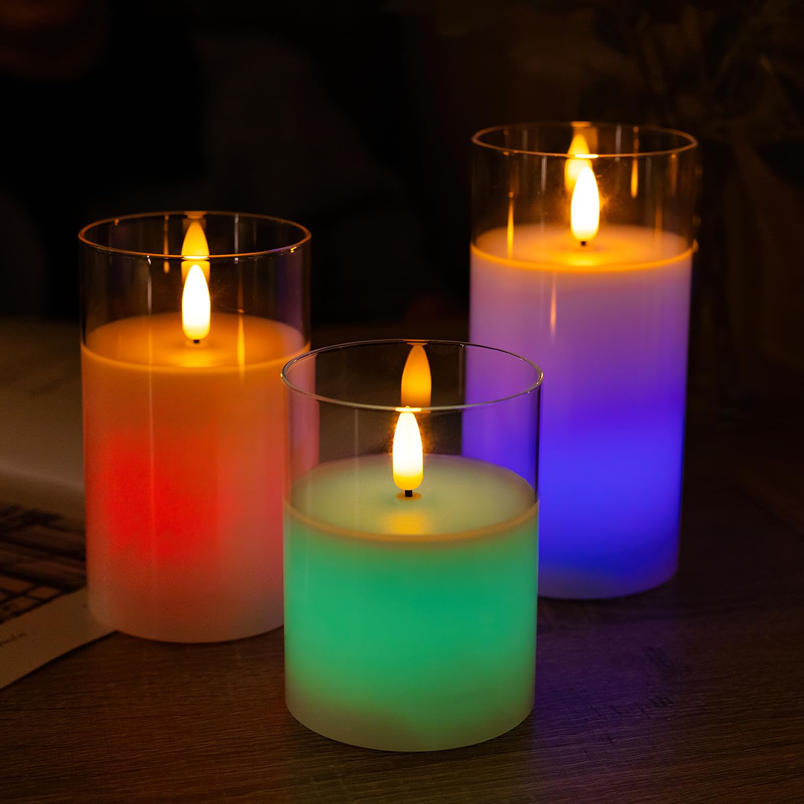 Hjandhj Color Changing Flameless Candle - Glass Flameless Candles With Timer, Battery Operated Candles With 18-Key Remote, Flick