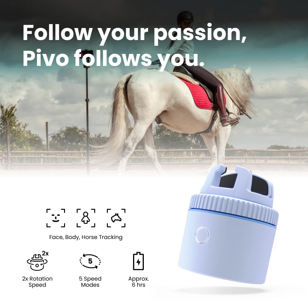 Pivo Equestrian Lite Pack Auto Horse, Face And Body Tracking, Ai-Powered 360 Rotation Smartphone Holder, Equine Coaching, Auto Z