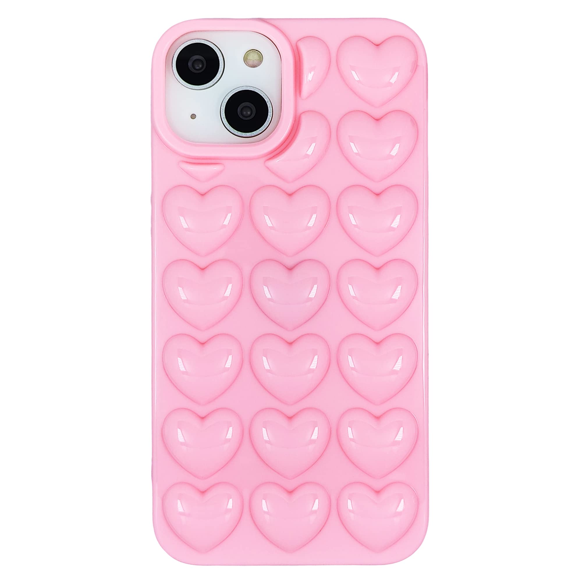 Dmaos For Iphone 15 Case For Women, 3D Pop Bubble Heart Kawaii Gel Cover, Cute Girly For Iphone15 6.1 Inch - Pink