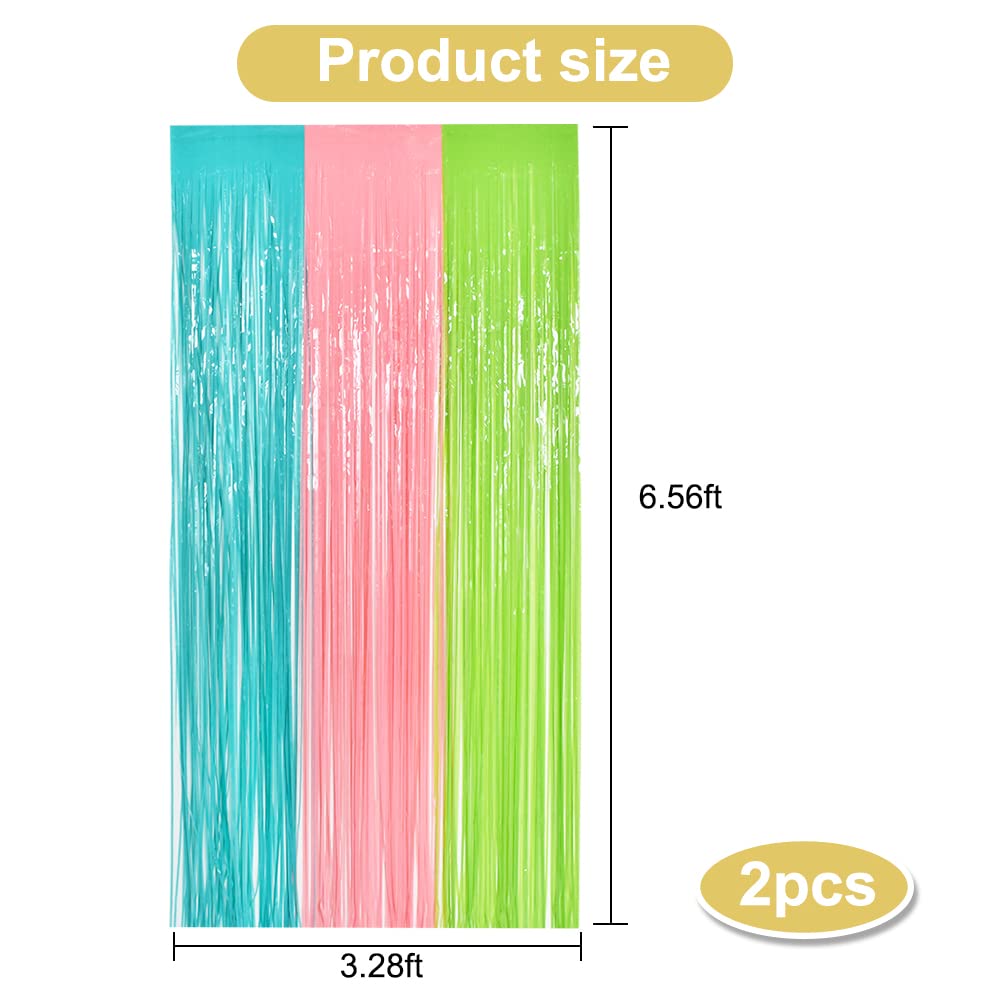 Beishida 2Pcs Blue Pink Green Door Streamers Pastel Colors Foil Fringe Curtains Photo Backdrop For Wedding Party Birthday Stage