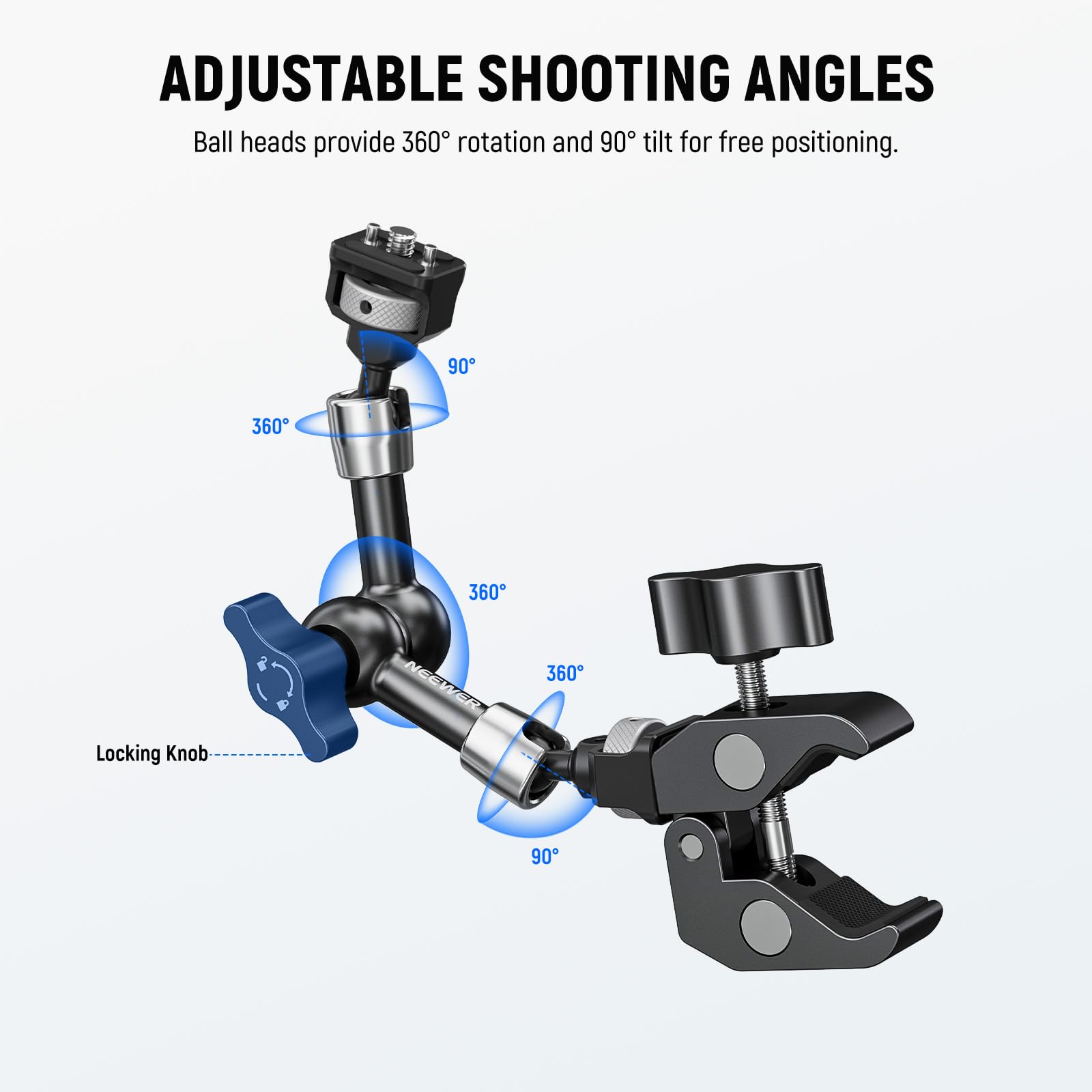 Neewer 7'' Articulating Magic Arm Clamp Mount With Super Clamp, Camera Monitor Mount With 1/4'' 3/8'' Arri Locating Pins & Holes