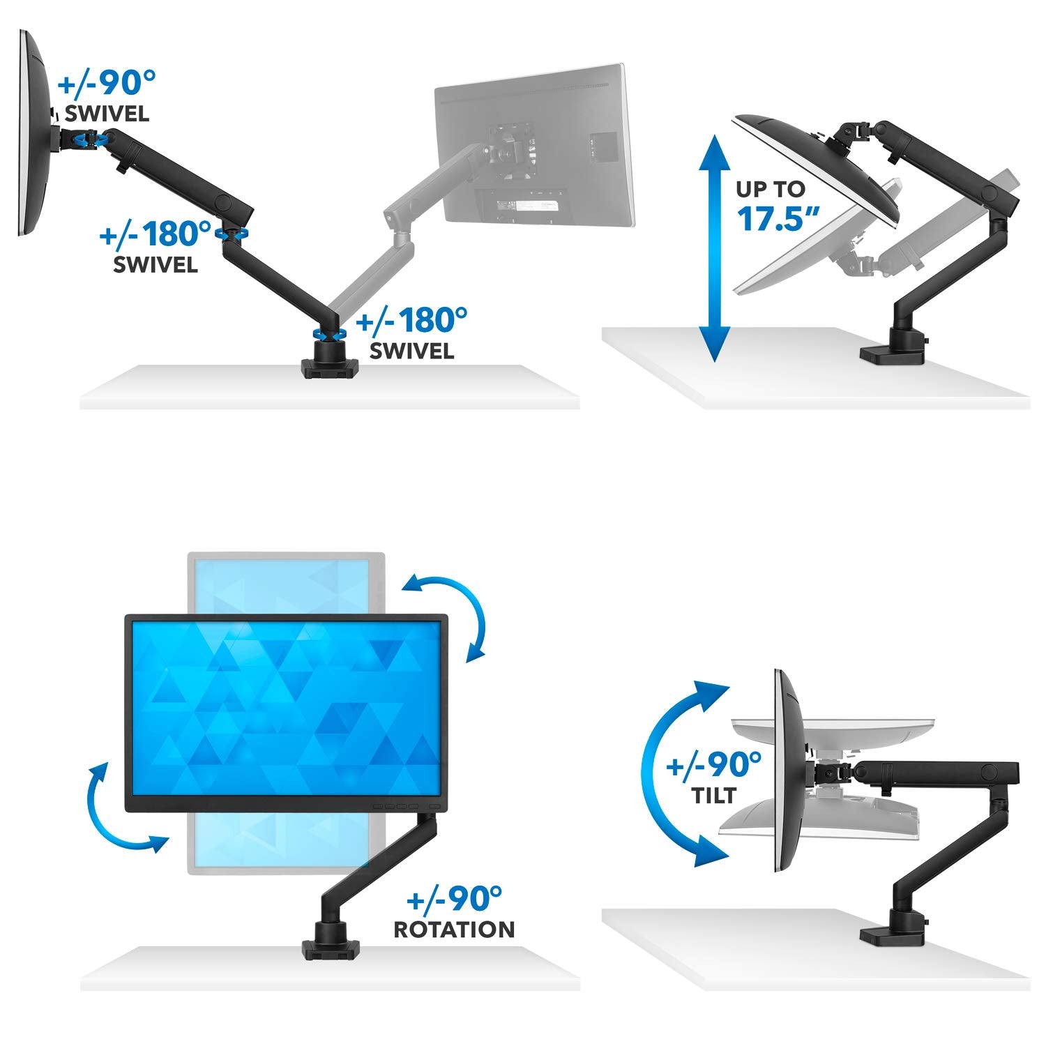Mount It! Single Monitor Arm Mount | Premium Monitor Desk Stand | Articulating Mechanical Spring Arm | Fits 24 27 30 32 Inch Ves