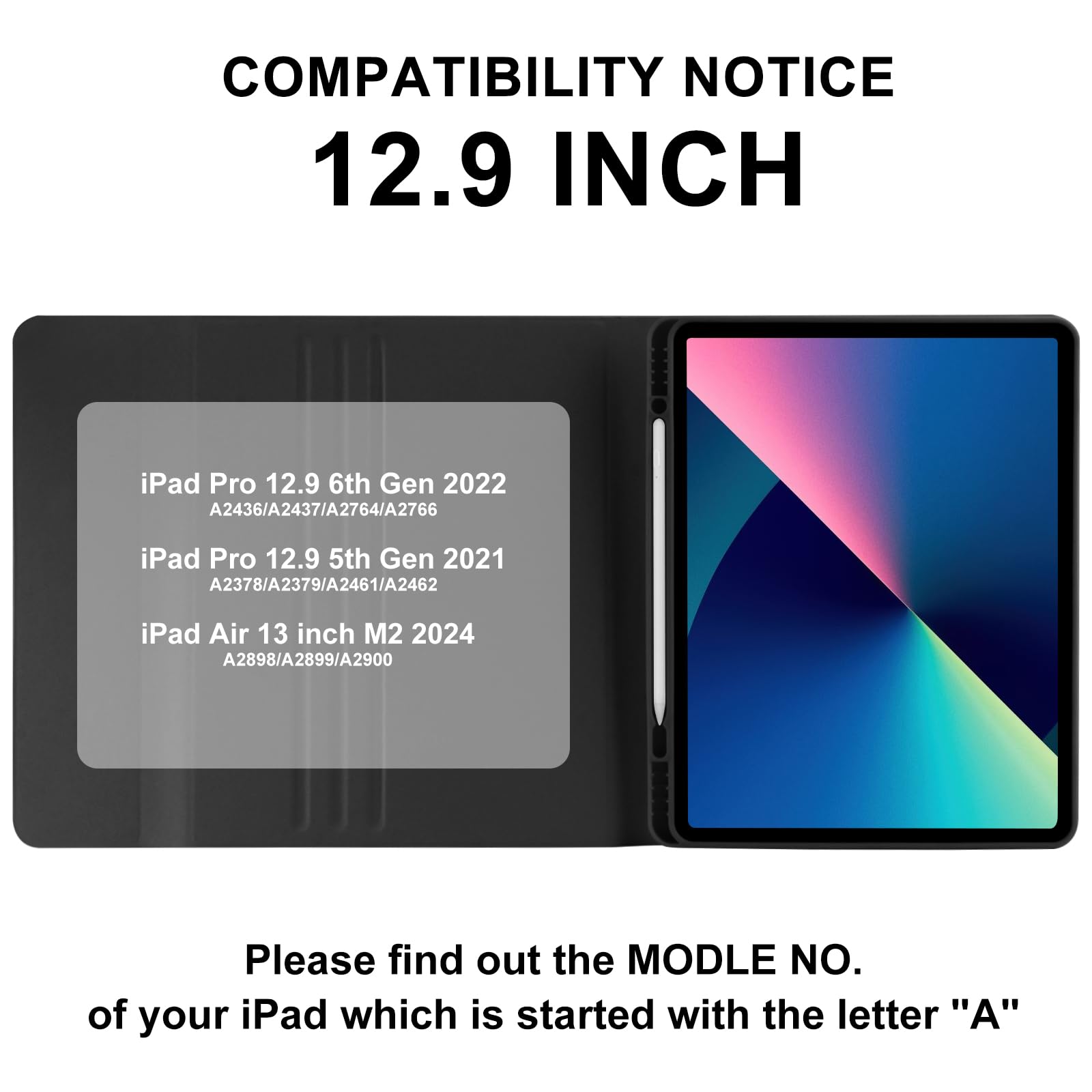 Taiyang For Ipad Air 13 Inch M2 (2024) Case With Keyboard, Keyboard Case For Ipad Pro 12.9 6Th Generation 2022, Detachable Wirel