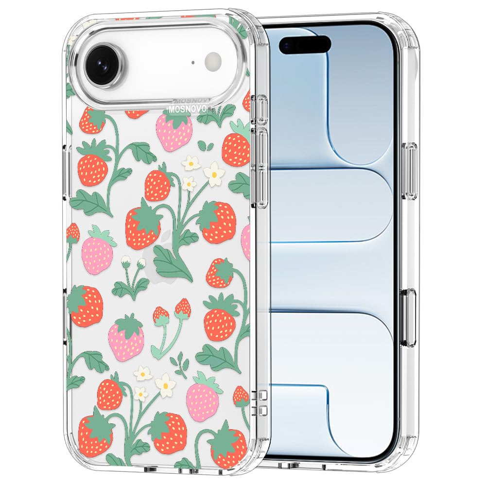 MOSNOVO for iPhone Air Case | Military Grade 6.6ft Drop Tested | Camera Control | Clear with Strawberry Garden Design