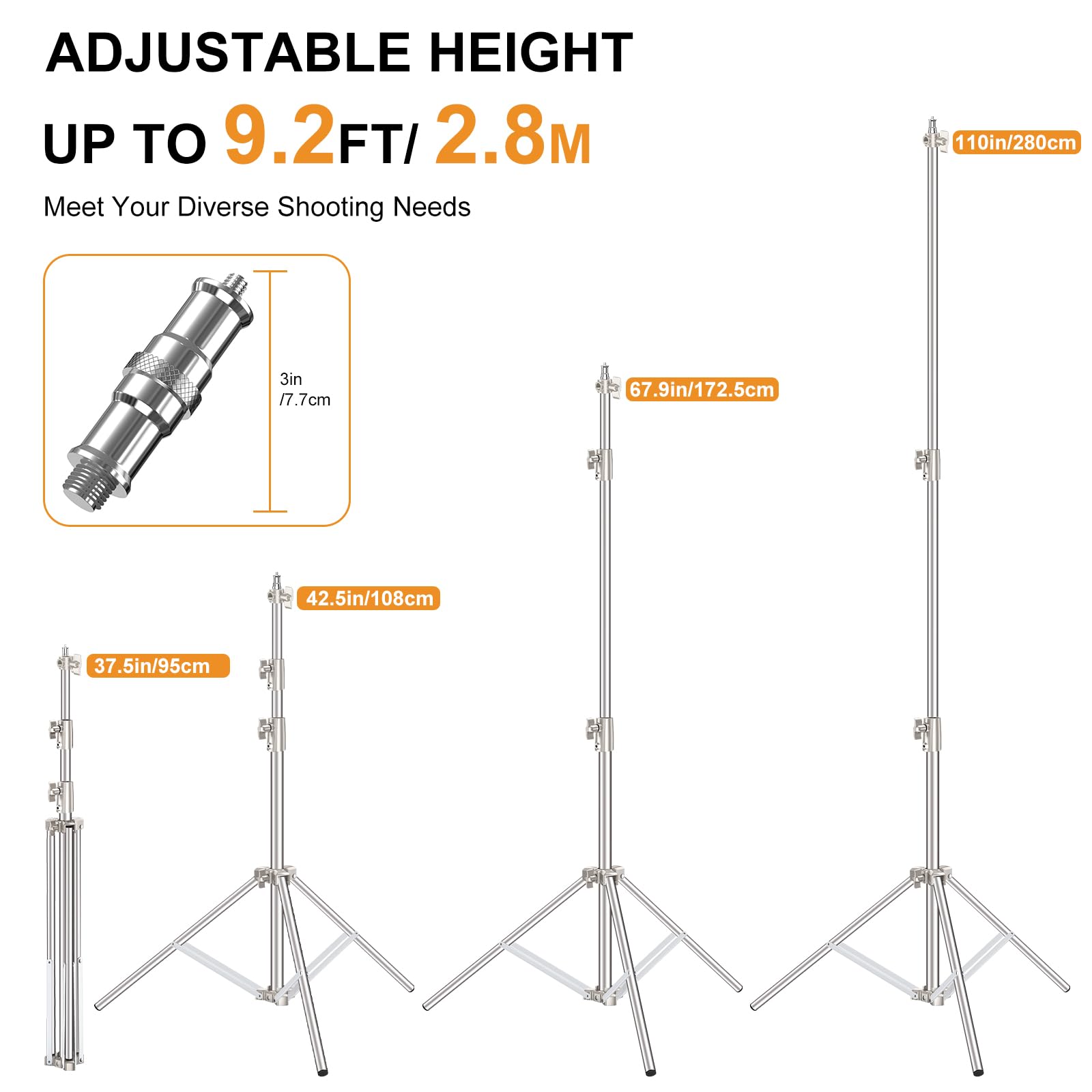 Anautin 9.2 Ft Stainless Steel Light Stand Photography, 2 Pack Heavy Duty Photography Tripod Stand With 1/4    To 3/8    Screw A