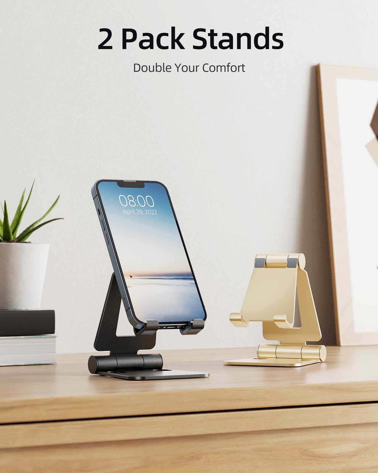 Nulaxy 2 Pack Dual Folding Cell Phone Stand, Fully Adjustable Foldable Desktop Phone Holder Cradle Dock Compatible With Phone 16