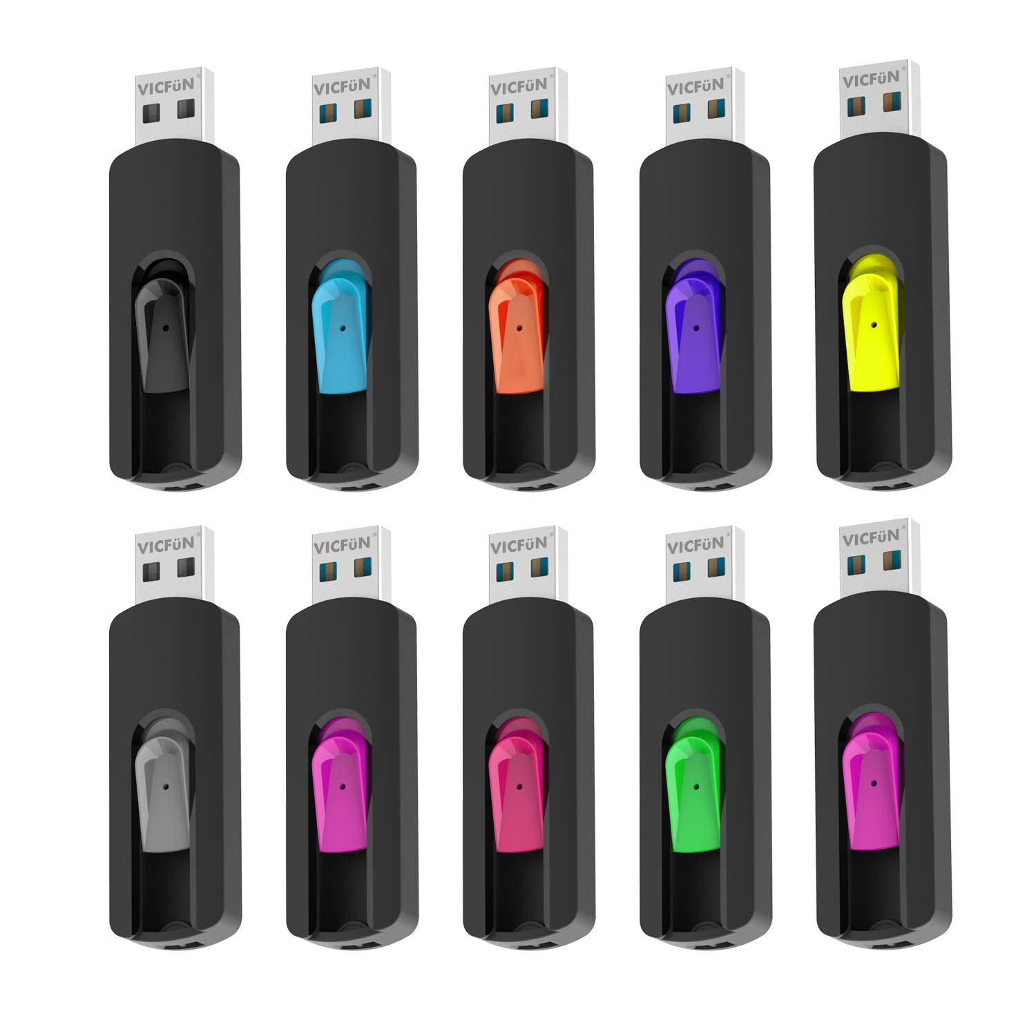 Vicfun 10 Pack 32Gb Usb Flash Drives Usb 2.0 Flash Drive Slide Retractable Usb Memory Stick 32Gb, Multi Color Pack