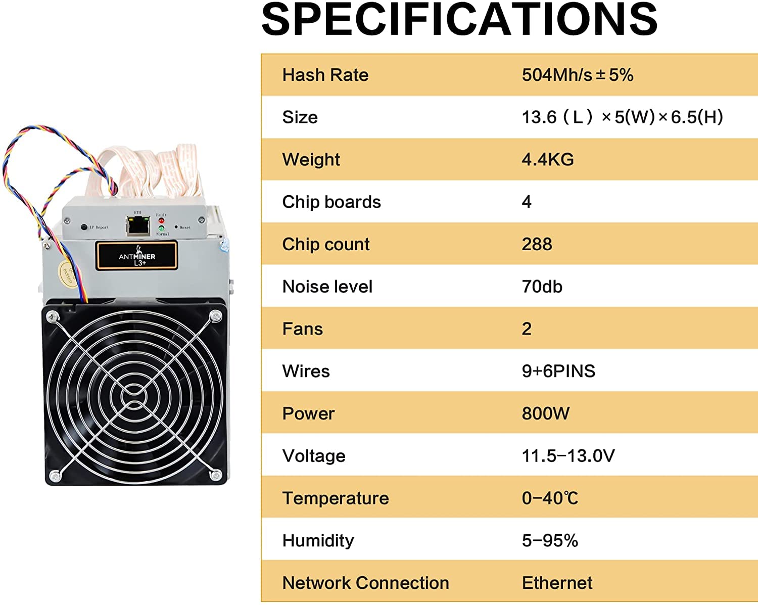 AntMiner L3+ ASIC Litecoin Miner - 504MH/s, 1.6W/MH, Gray - Efficient Cryptocurrency Mining Solution