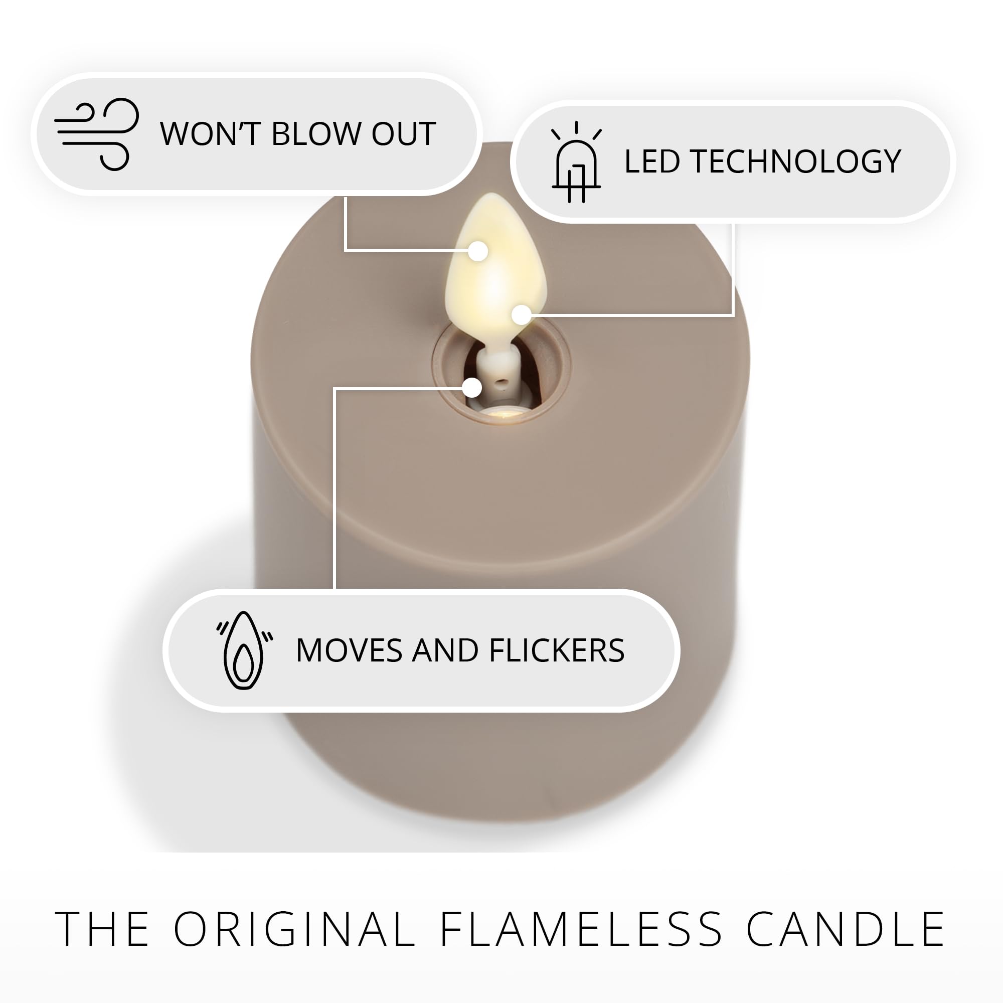 Luminara Outdoor Votive Flameless Led Candle, Timeless Taupe 2'' X 3.2'', Moving Flame Battery Operated Timer Remote Ready Ipx4